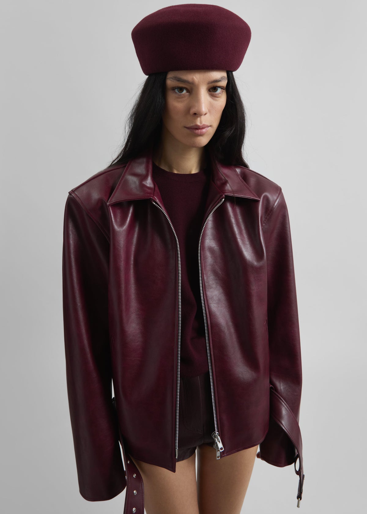 Norbury Faux Leather Jacket - Burgundy - 10