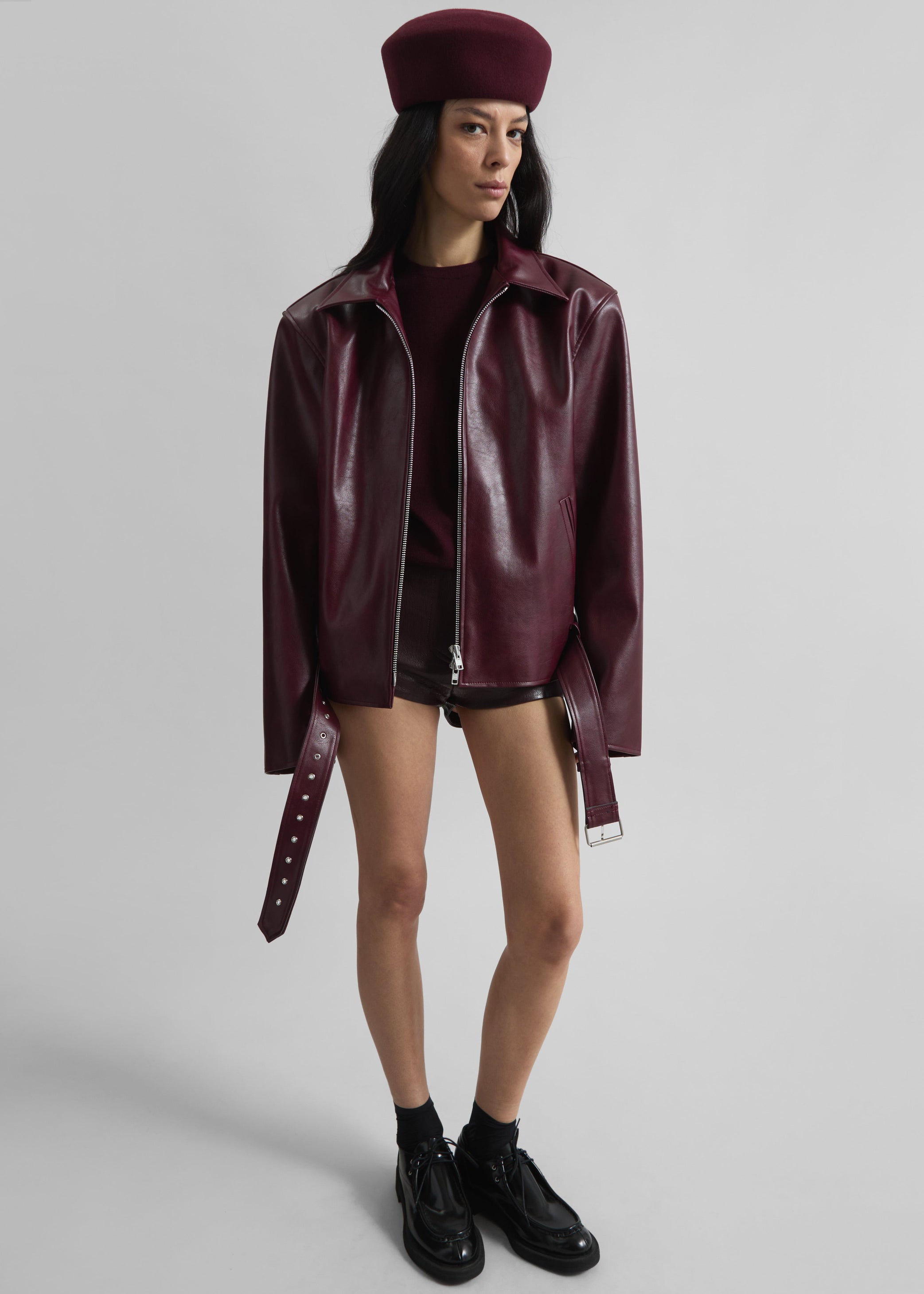 Shop the look image for Norbury Faux Leather Jacket - Burgundy