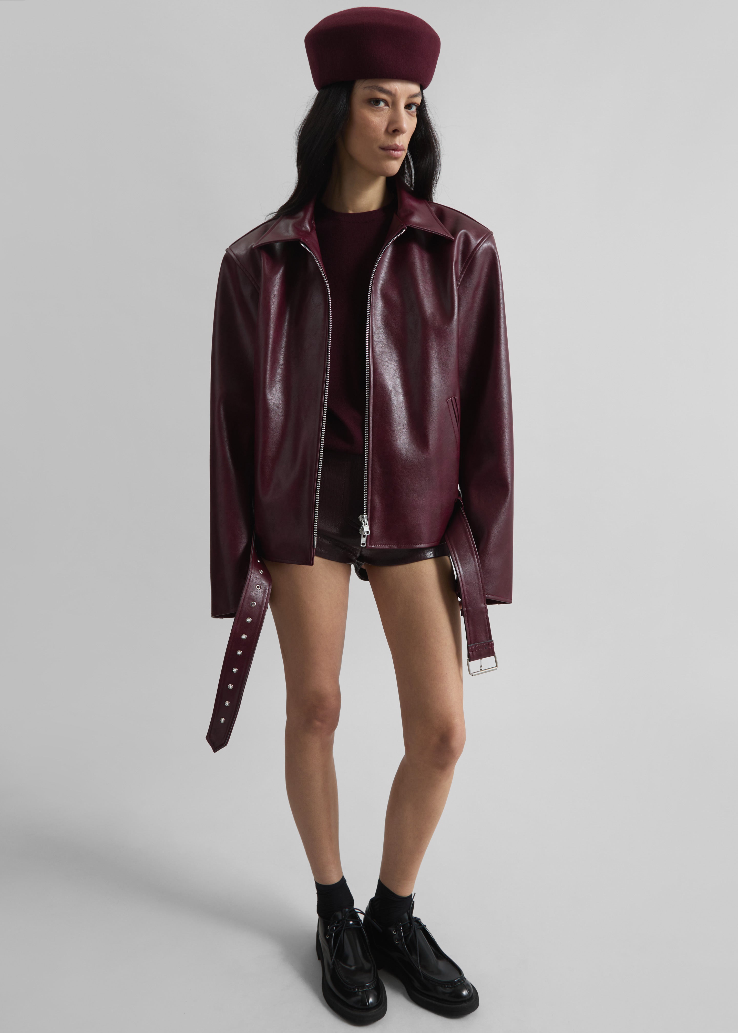 Norbury Faux Leather Jacket - Burgundy - 6