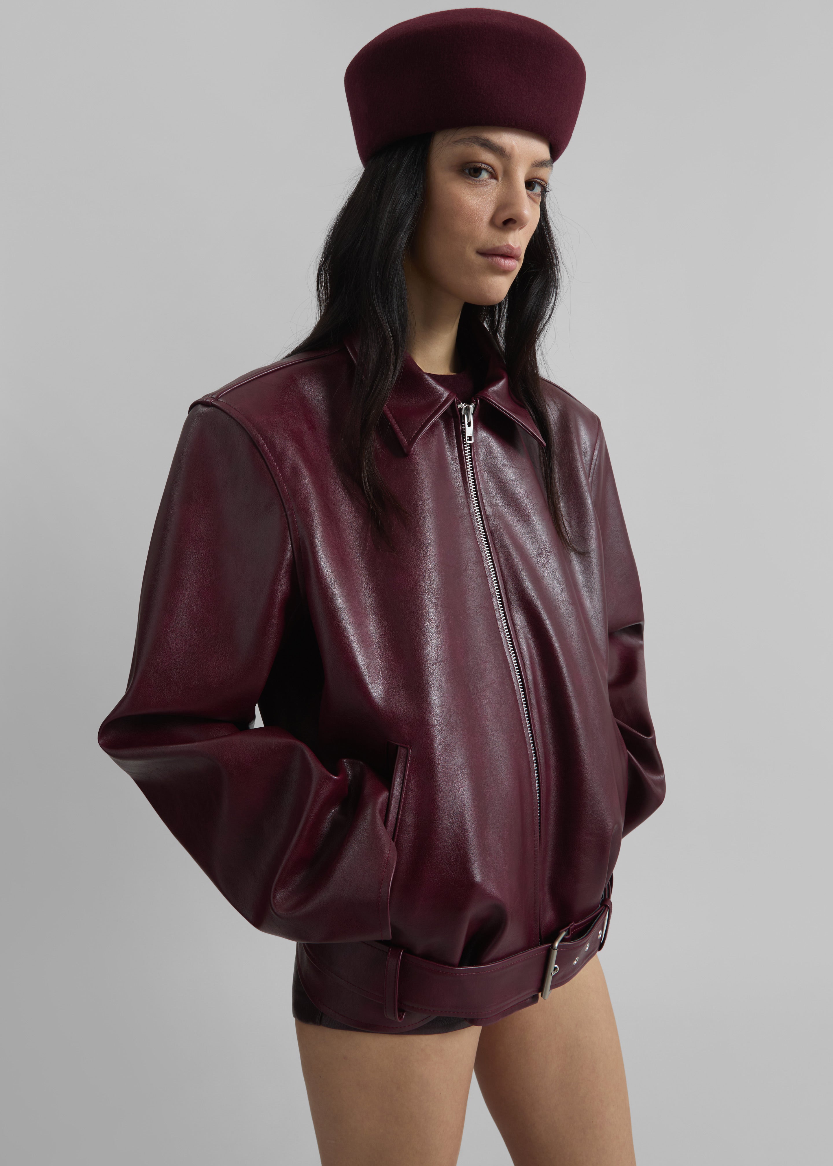 Norbury Faux Leather Jacket - Burgundy - 3