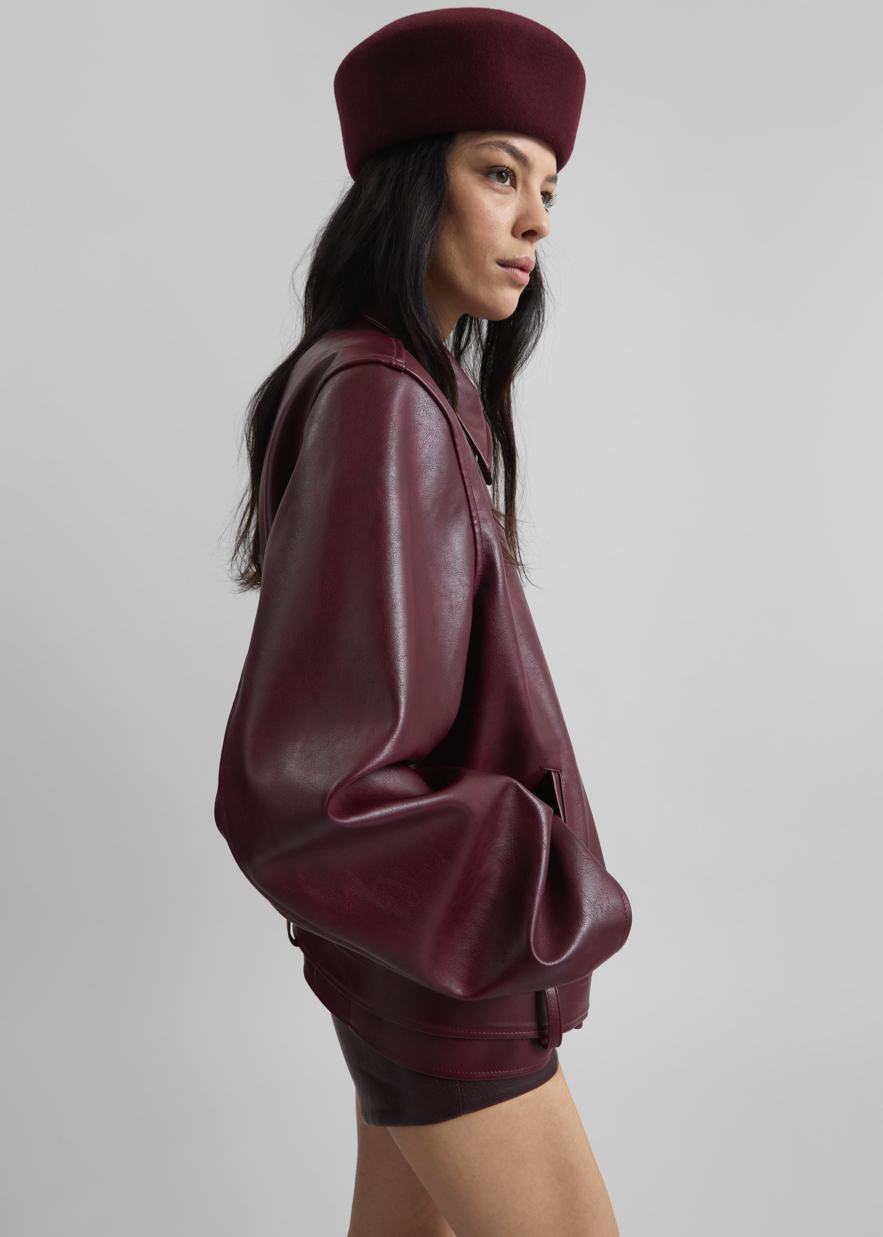 Norbury Faux Leather Jacket - Burgundy - 13