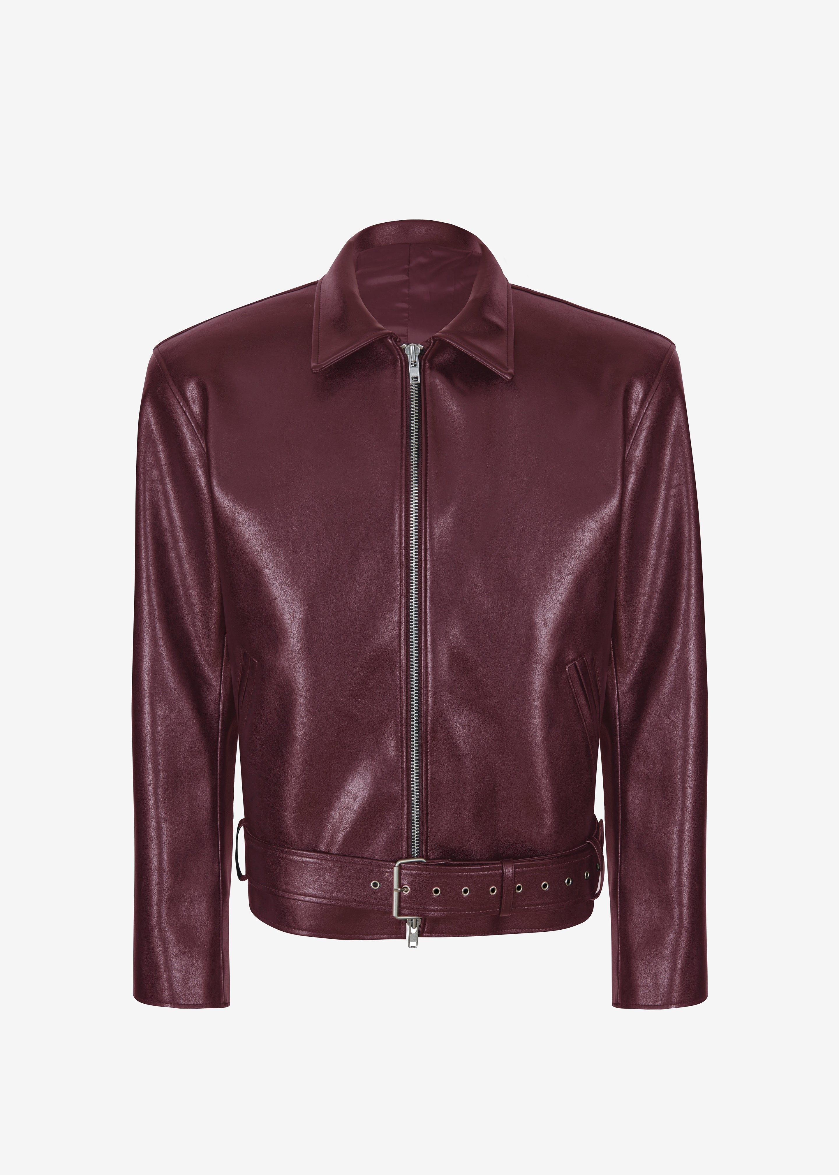 Norbury Faux Leather Jacket - Burgundy - 15