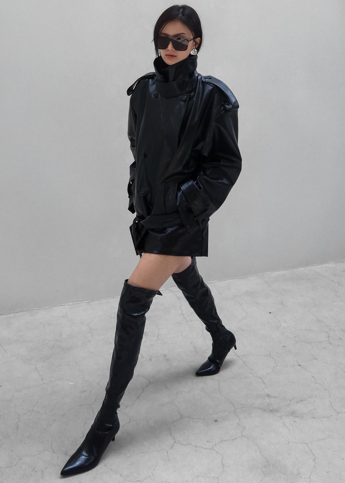 Nordana Faux Leather Short Trench - Black - 4