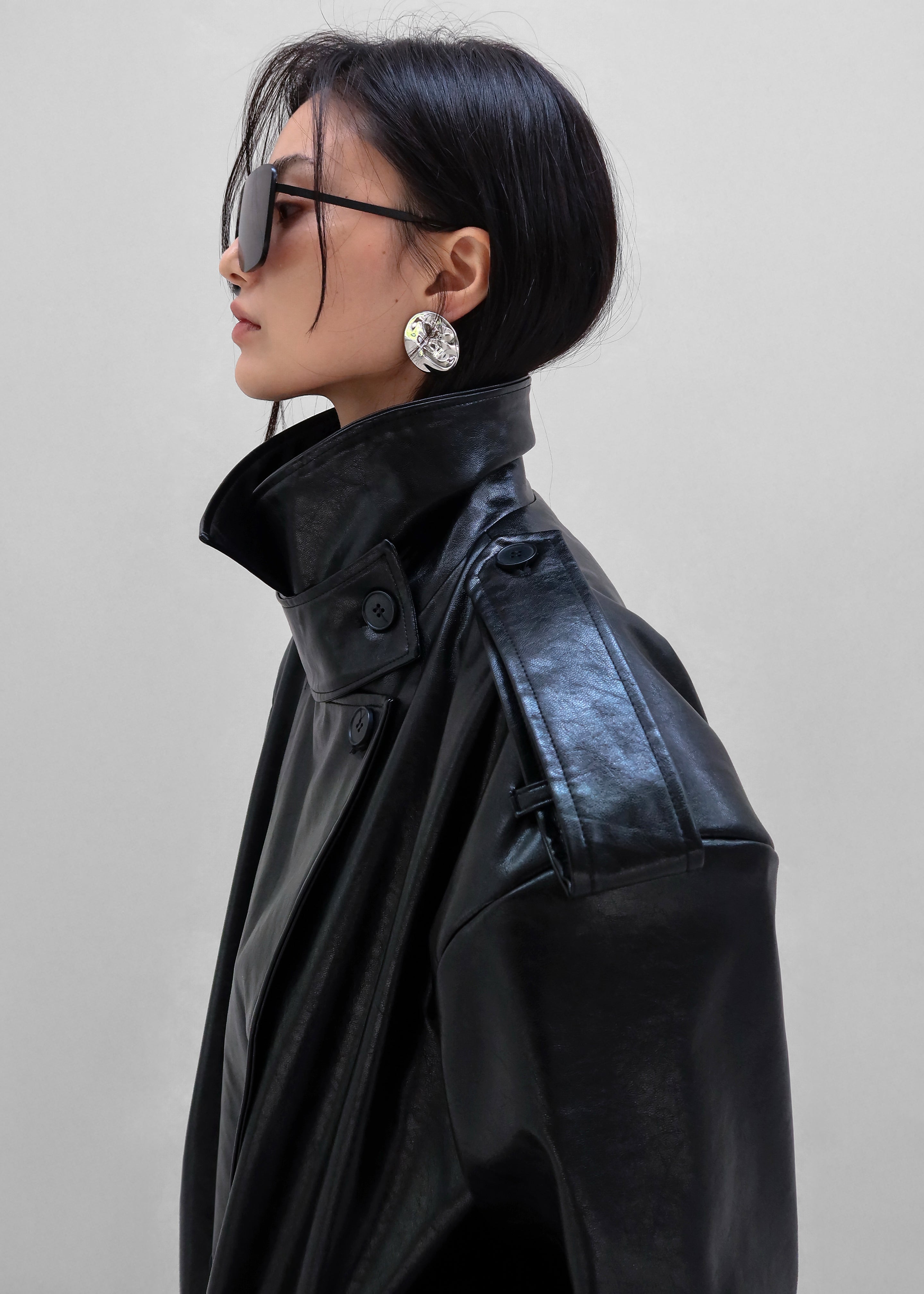 Nordana Faux Leather Short Trench - Black - 10