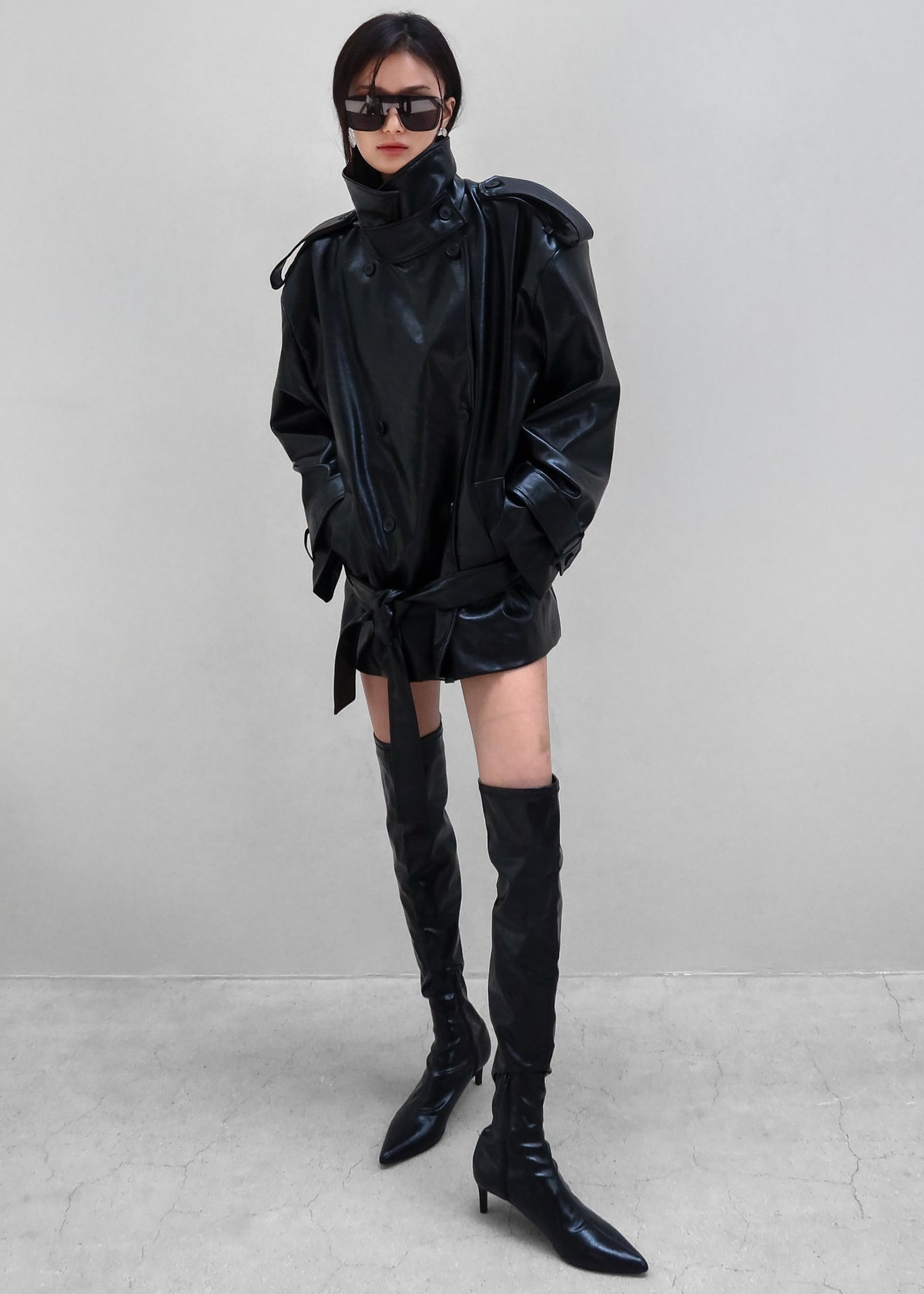 Nordana Faux Leather Short Trench - Black - 12