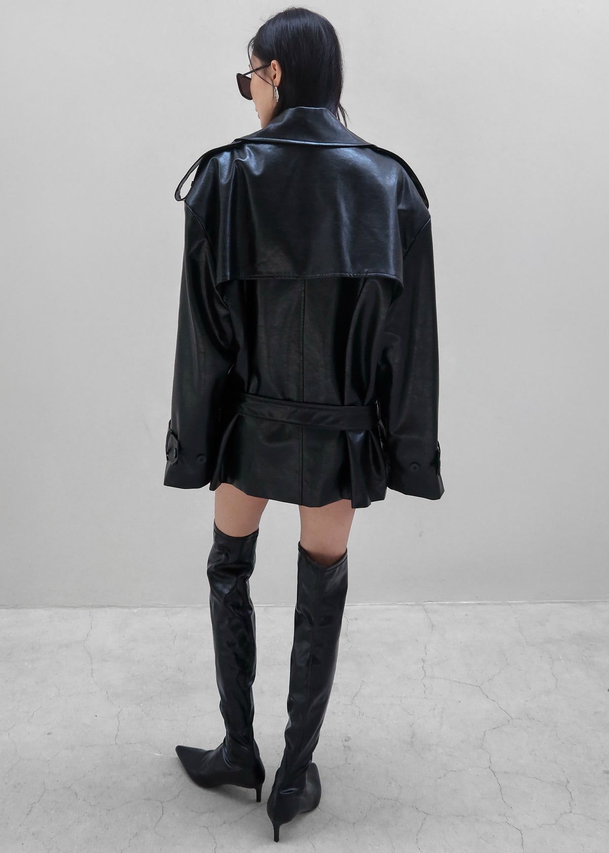 Nordana Faux Leather Short Trench - Black - 13