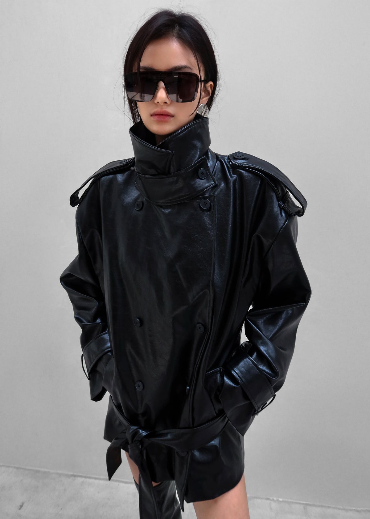 Nordana Faux Leather Short Trench - Black - 9