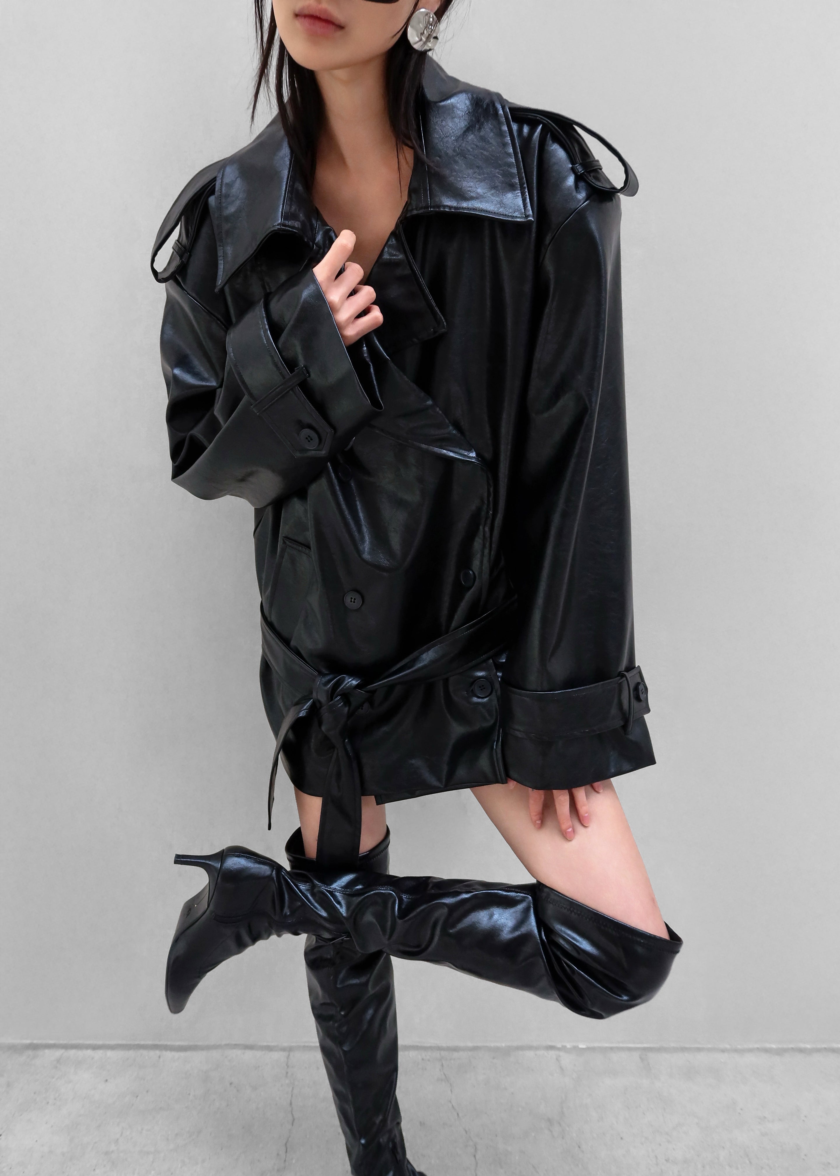 Nordana Faux Leather Short Trench - Black – The Frankie Shop Europe