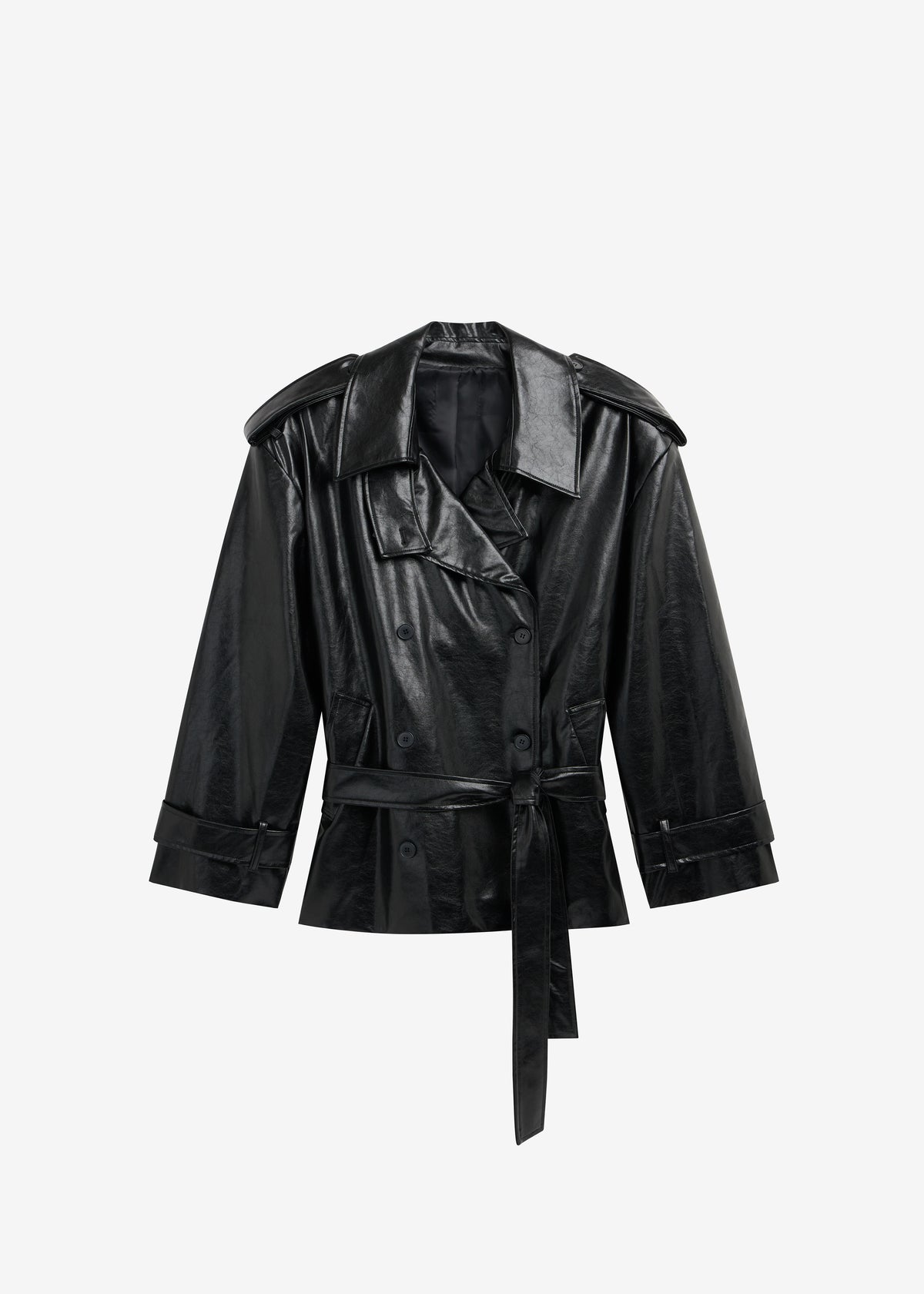 Nordana Faux Leather Short Trench - Black - 14