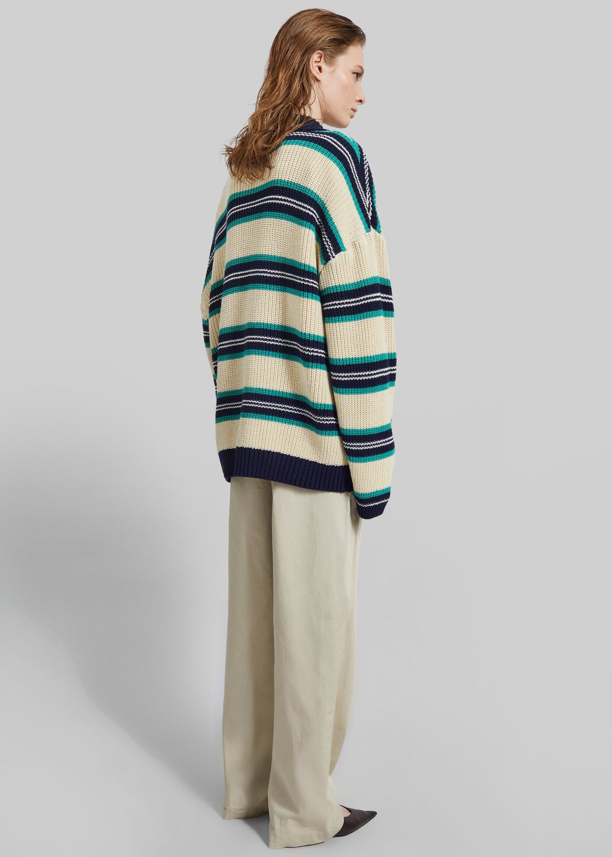 Nordby Knit Polo Sweater - Cream/Navy Stripe - 5