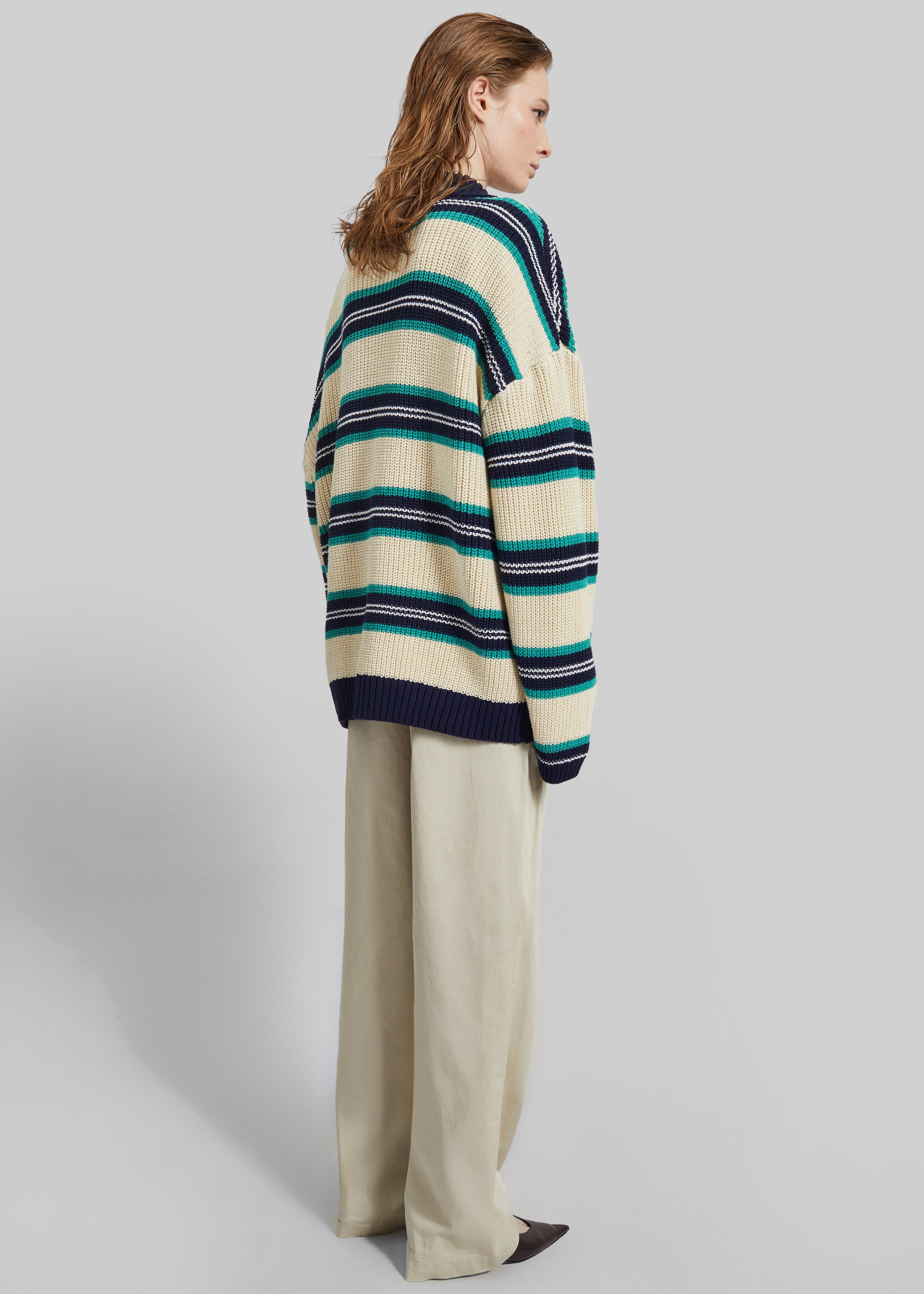 Nordby Knit Polo Sweater - Cream/Navy Stripe - 5
