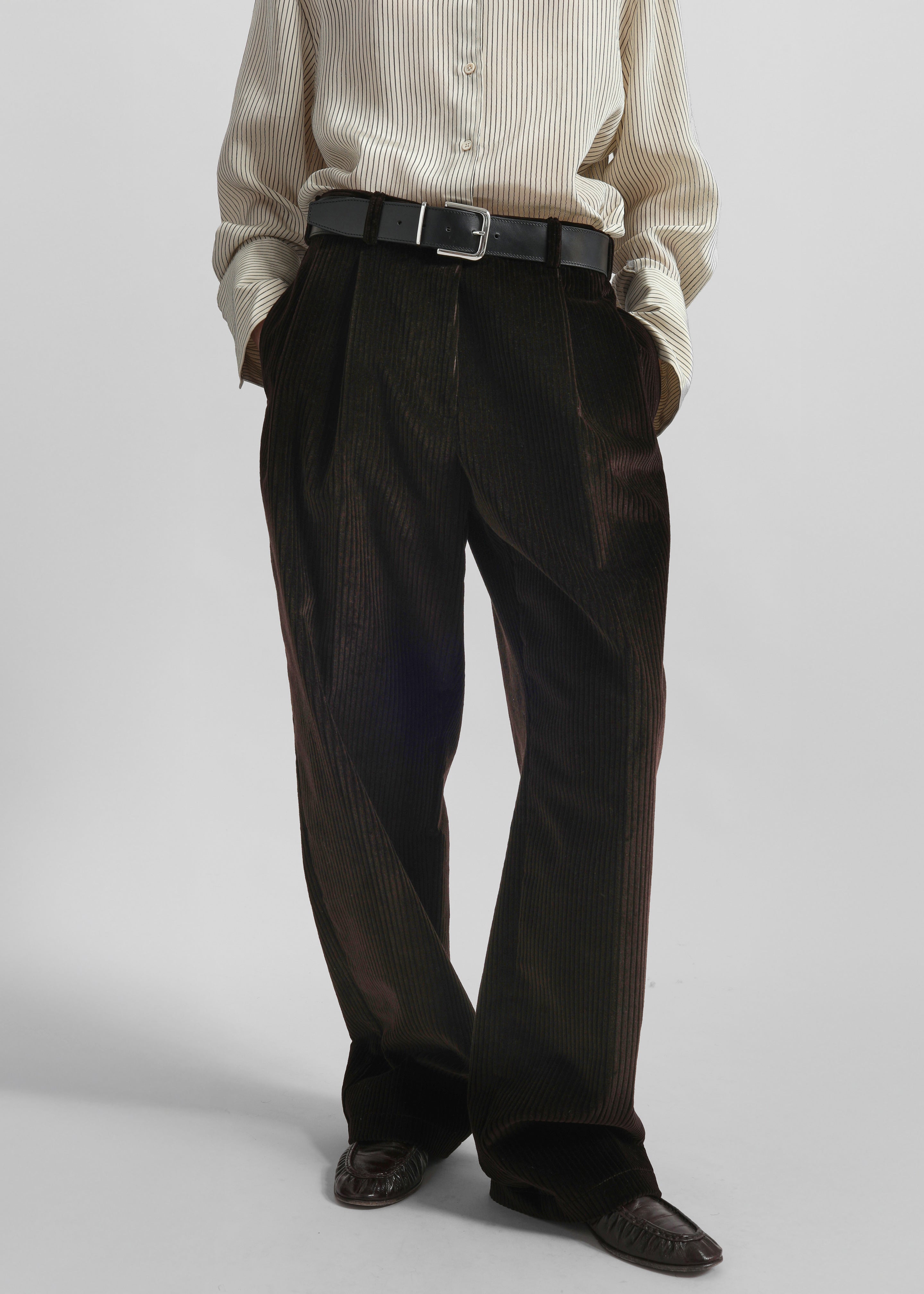 Norstrand Pleated Corduroy Trousers - Dark Brown - 2