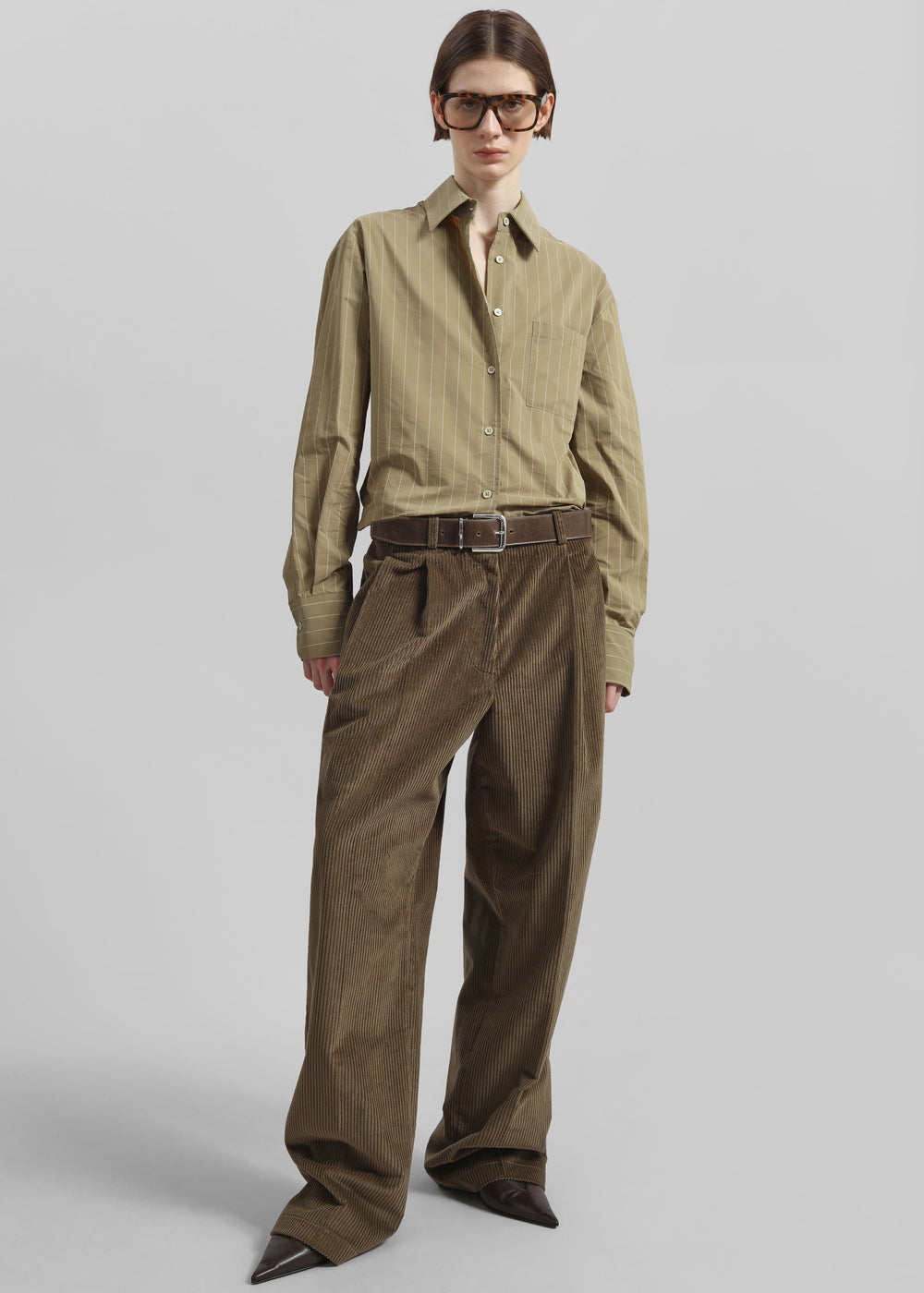 Norstrand Pleated Corduroy Trousers - Olive