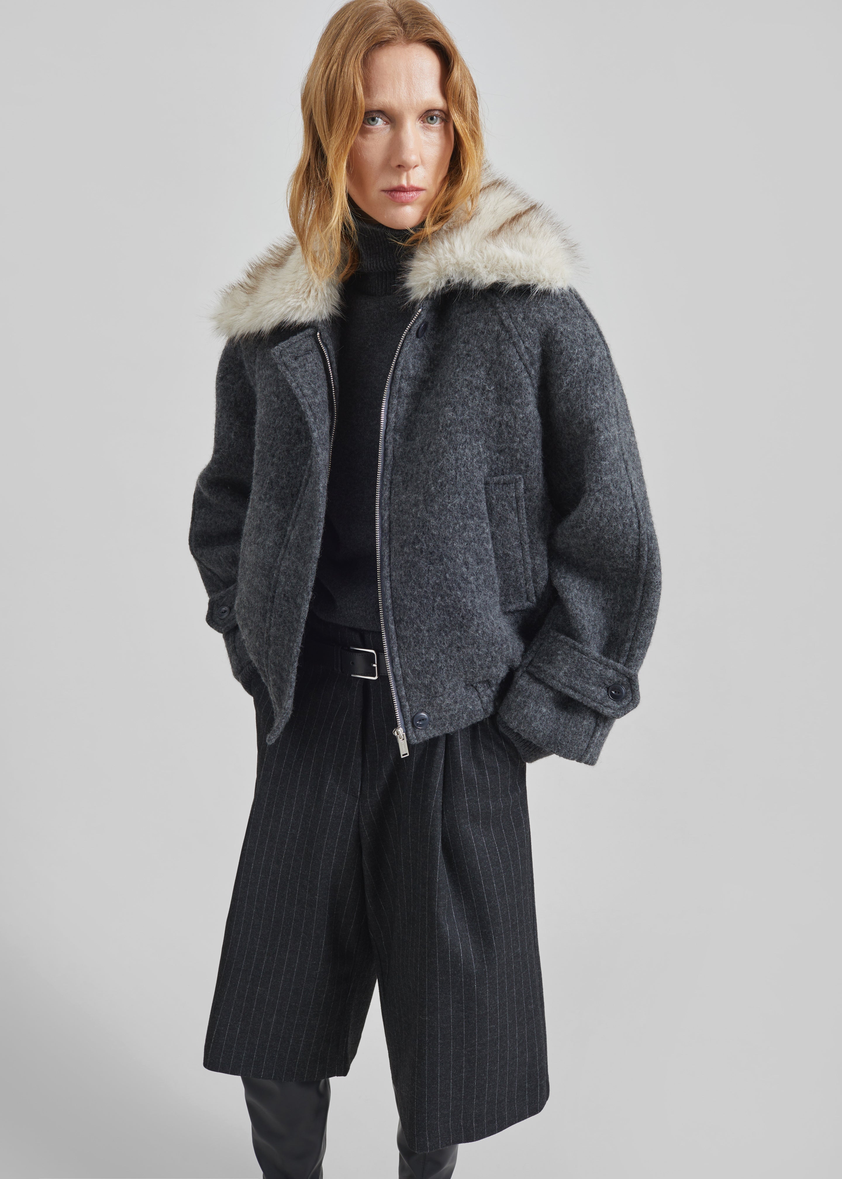 Nyborg Wool Quilted Jacket - Dark Grey - 3