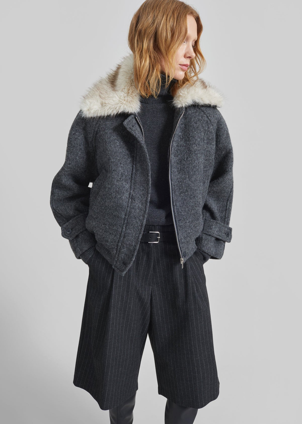 Nyborg Wool Quilted Jacket - Dark Grey - 1