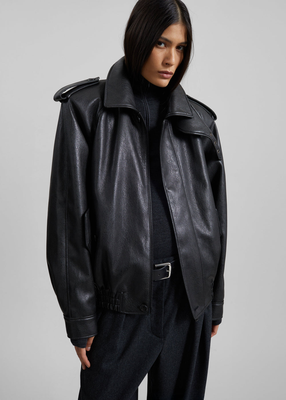 Nyland Faux Leather Padded Jacket - Black