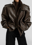Nyland Faux Leather Padded Jacket - Brown