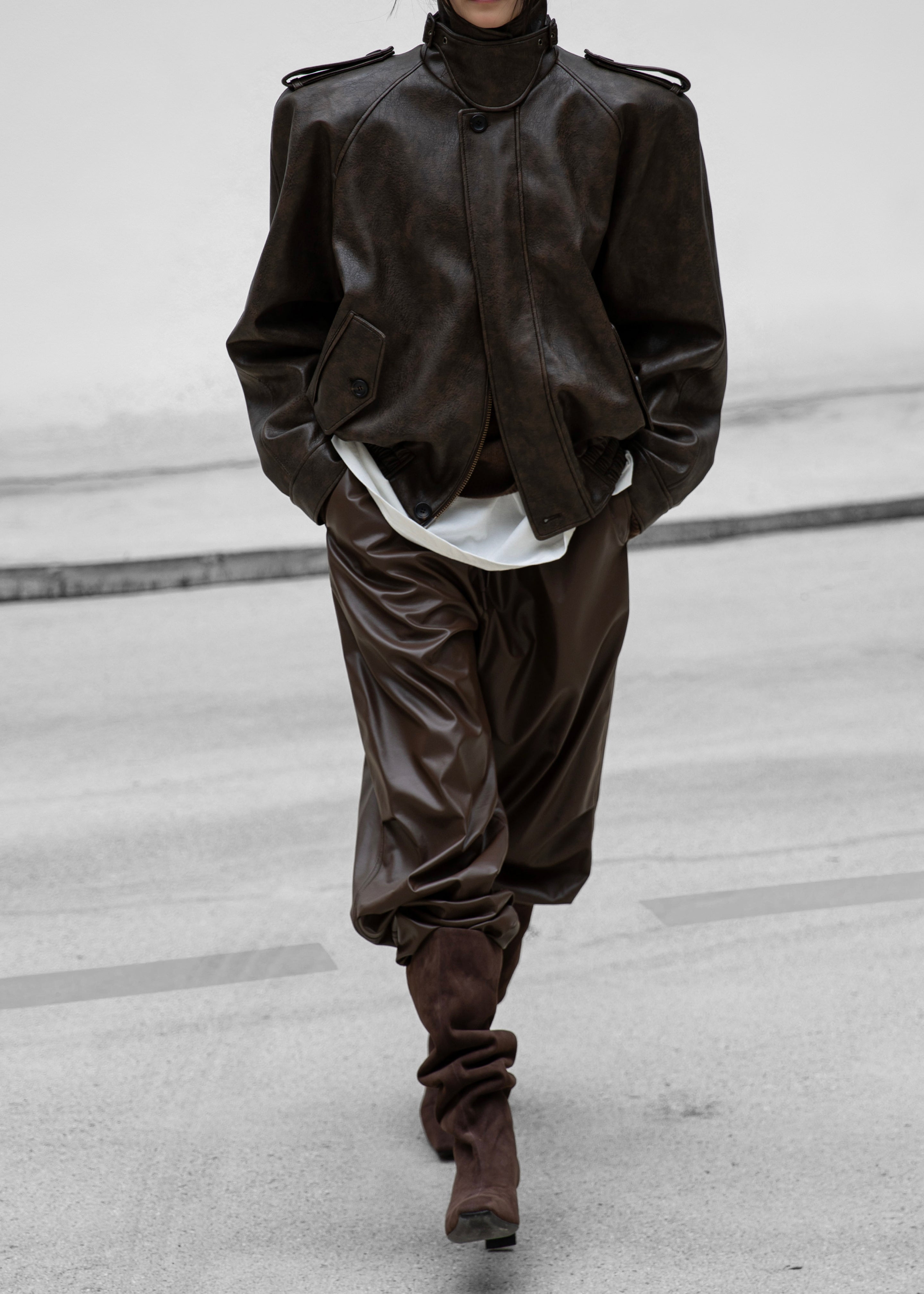 Nyland Faux Leather Padded Jacket - Brown - 6