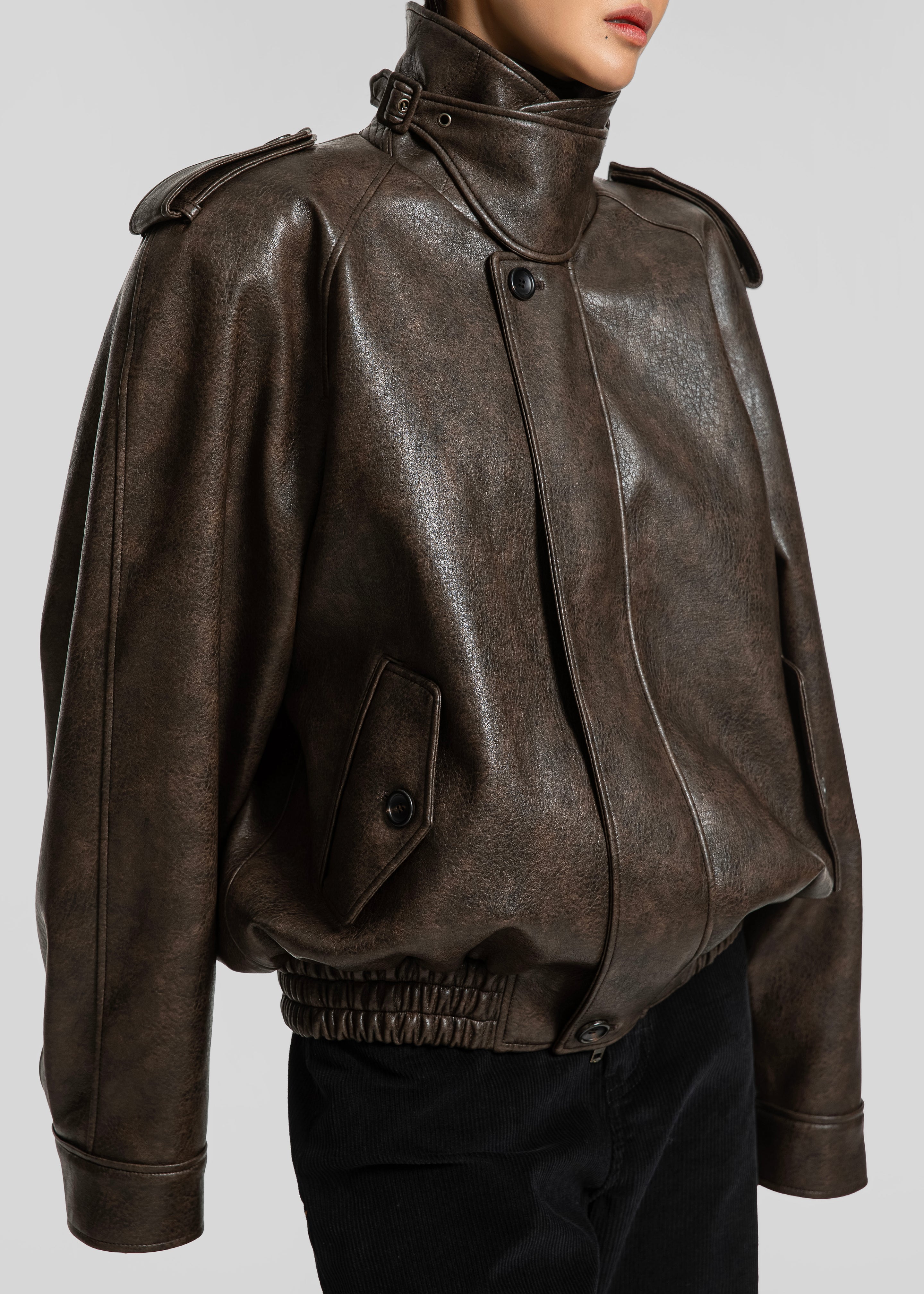 Nyland Faux Leather Padded Jacket - Brown - 5