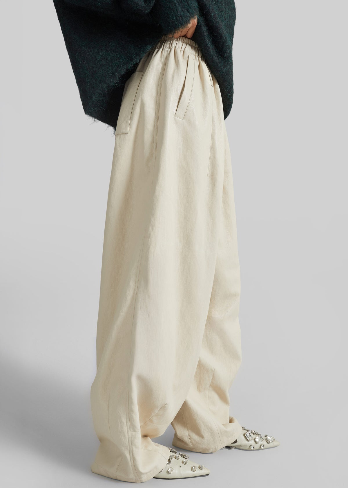 Oakdale Faux Leather Track Pants - Ecru