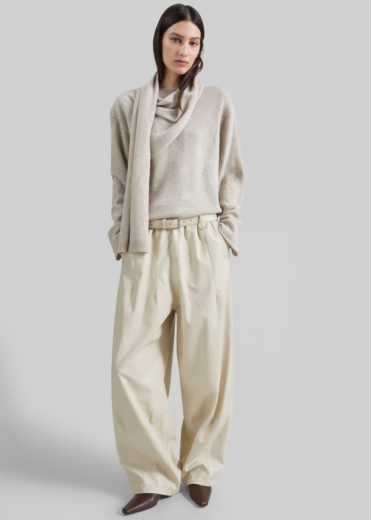 Oakdale Faux Leather Track Pants - Ecru