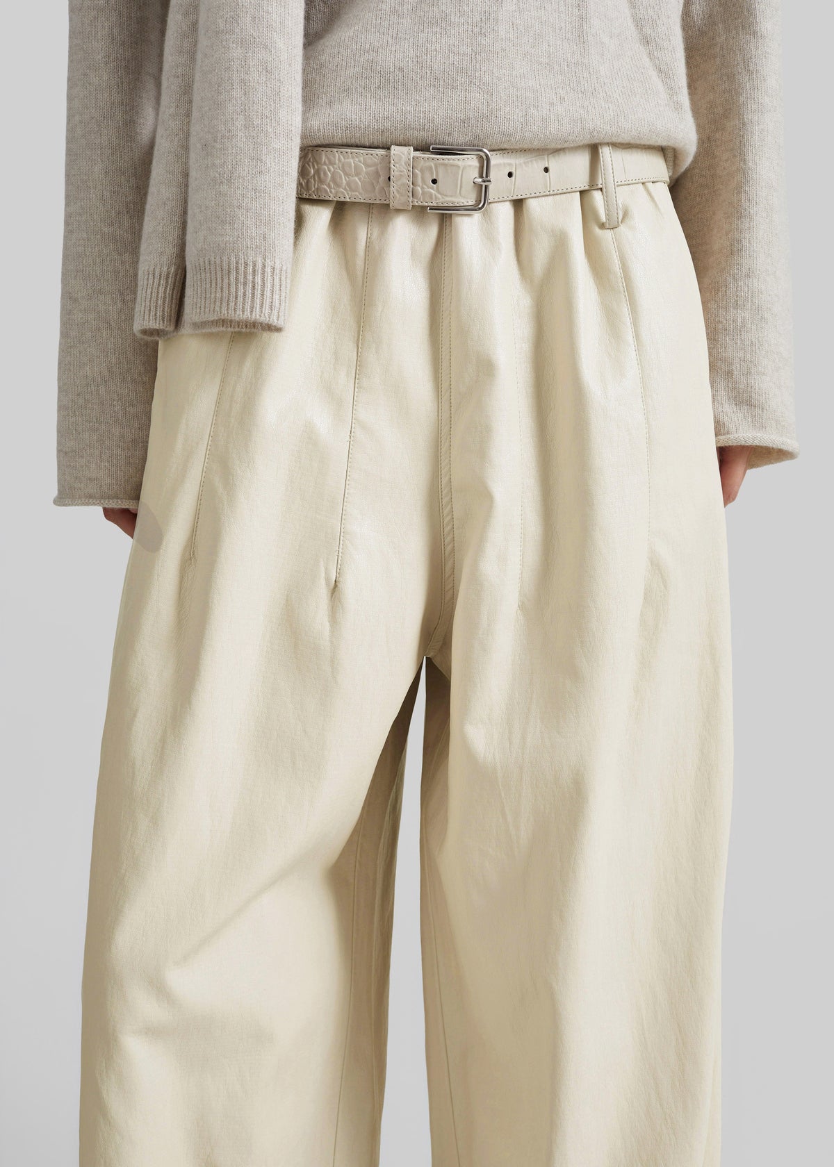 Oakdale Faux Leather Track Pants - Ecru