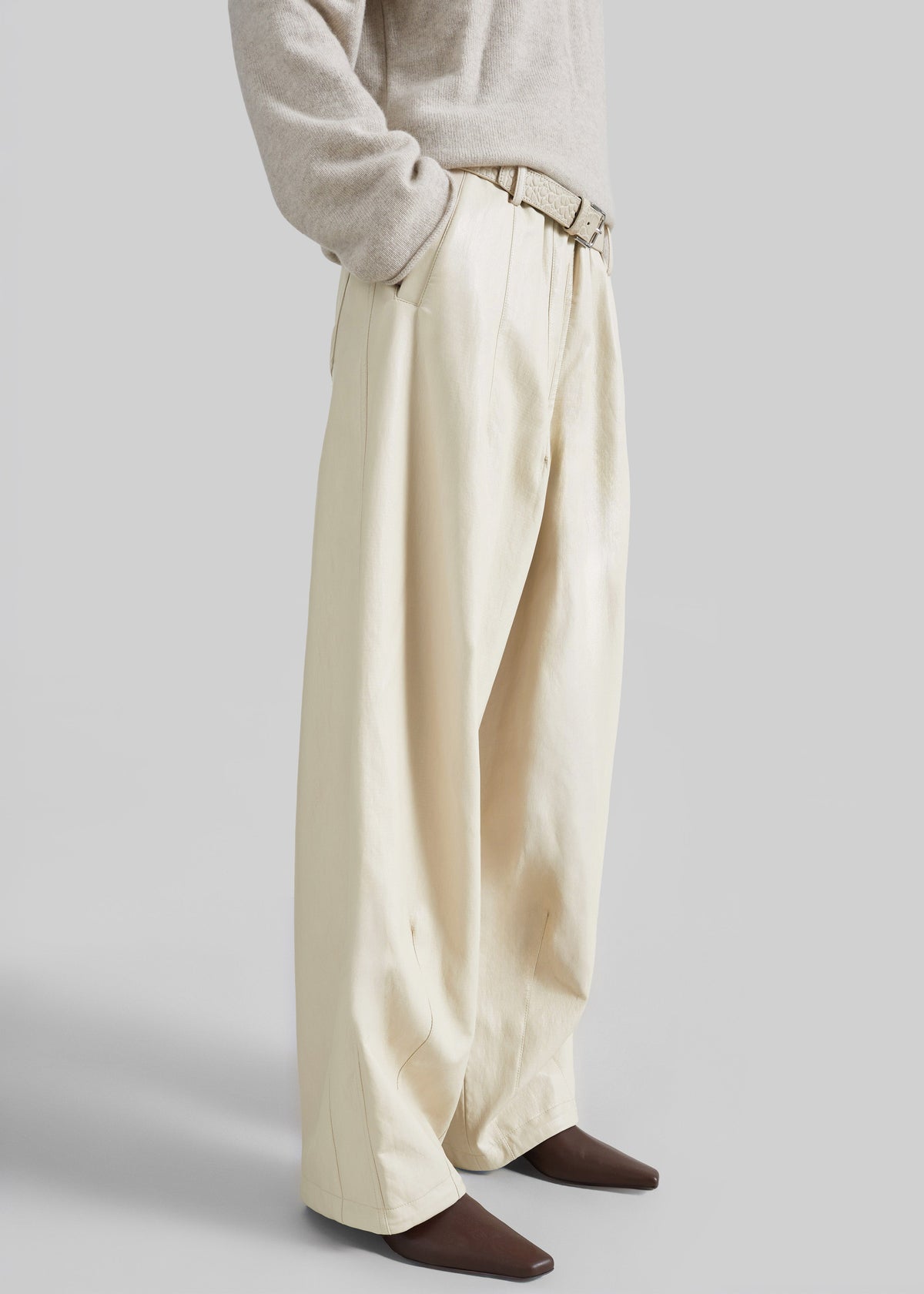Oakdale Faux Leather Track Pants - Ecru