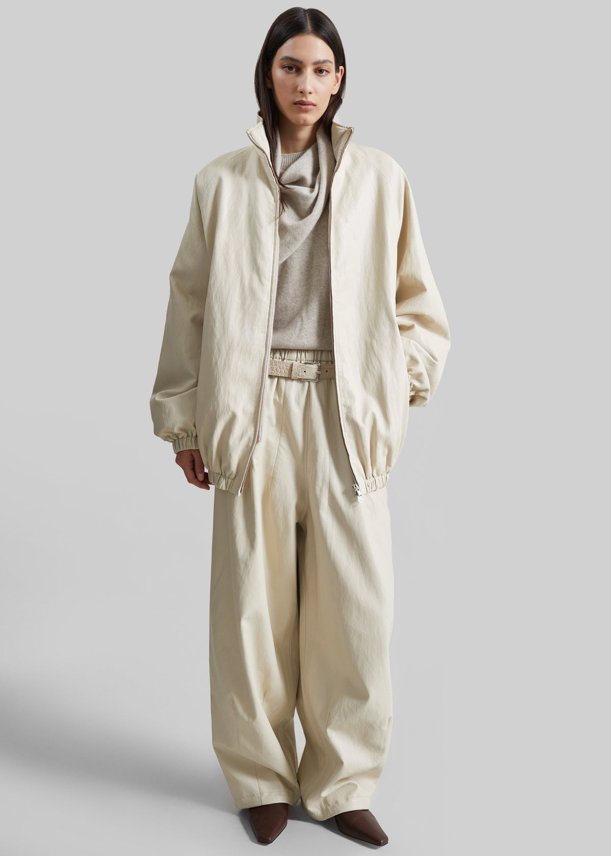 Oakdale Faux Leather Track Pants - Ecru