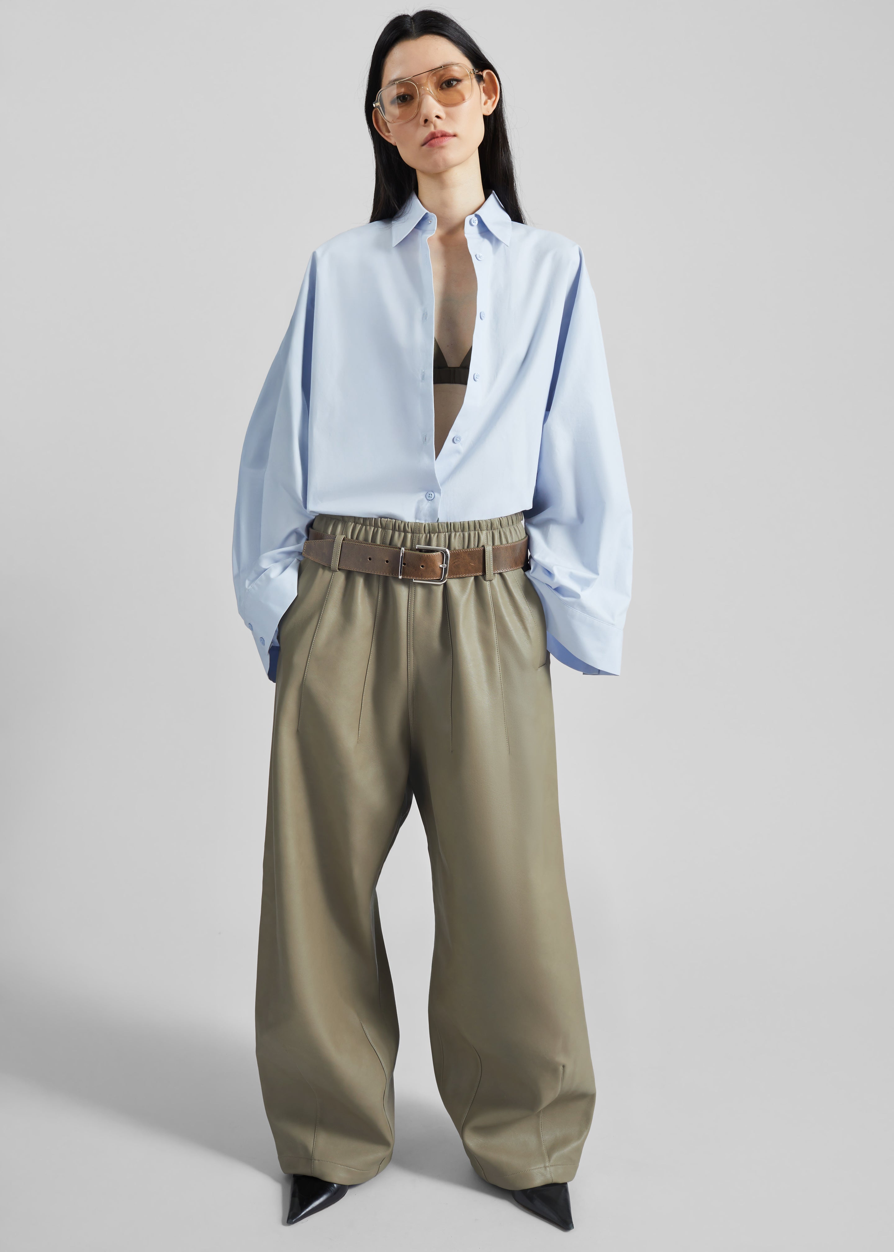 Oakdale Faux Leather Track Pants - Sage - 1