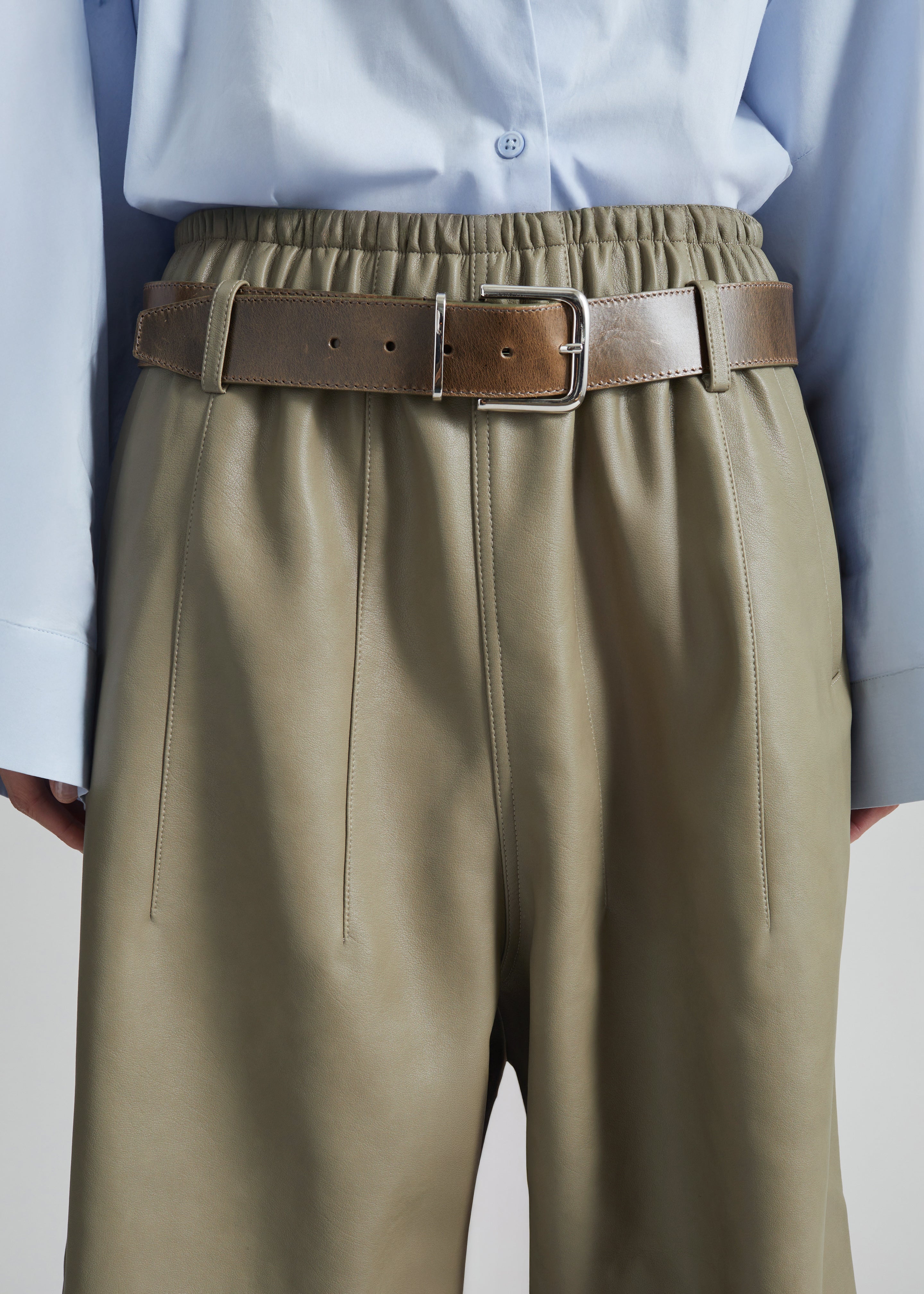 Oakdale Faux Leather Track Pants - Sage - 2