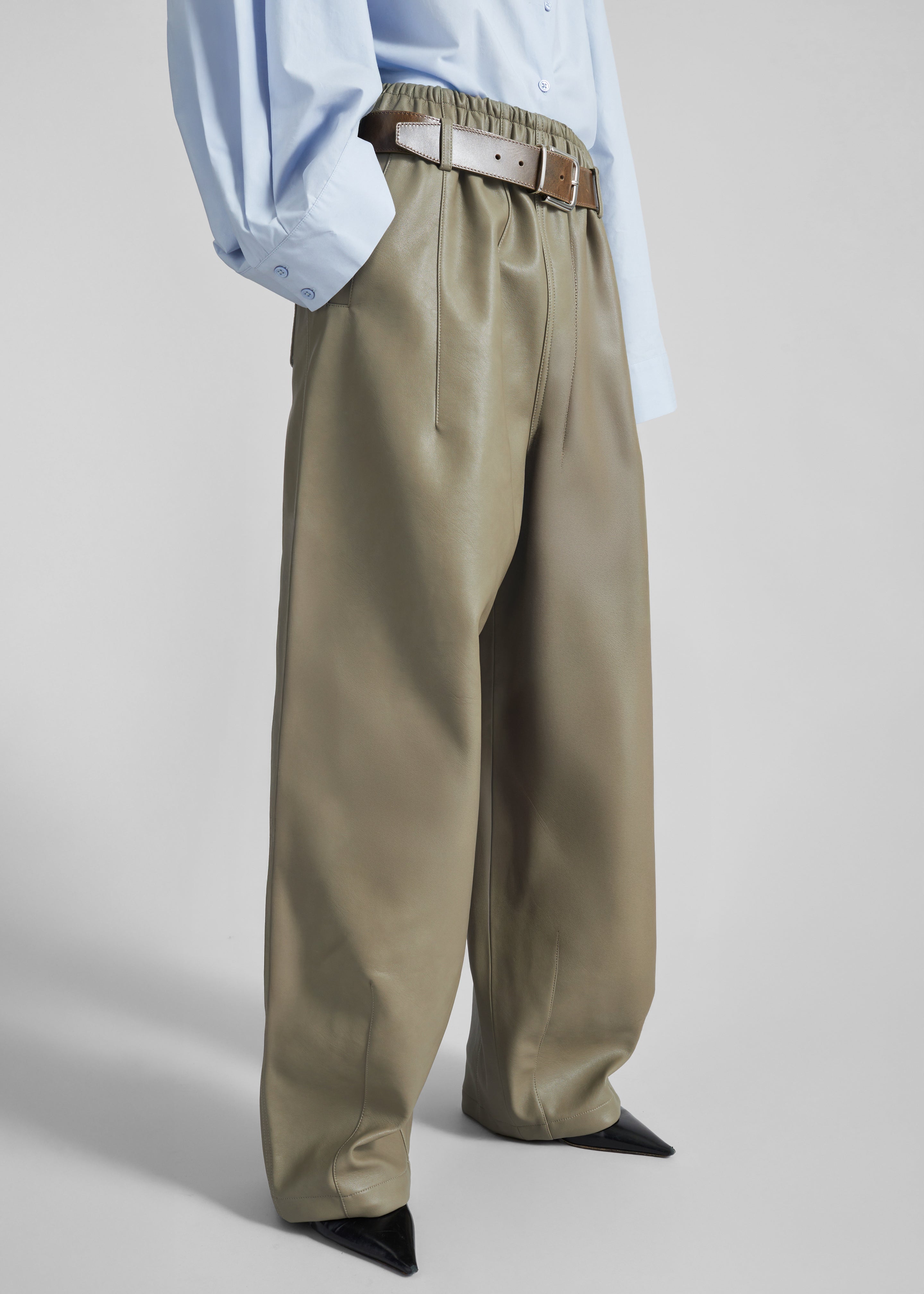 Oakdale Faux Leather Track Pants - Sage - 6