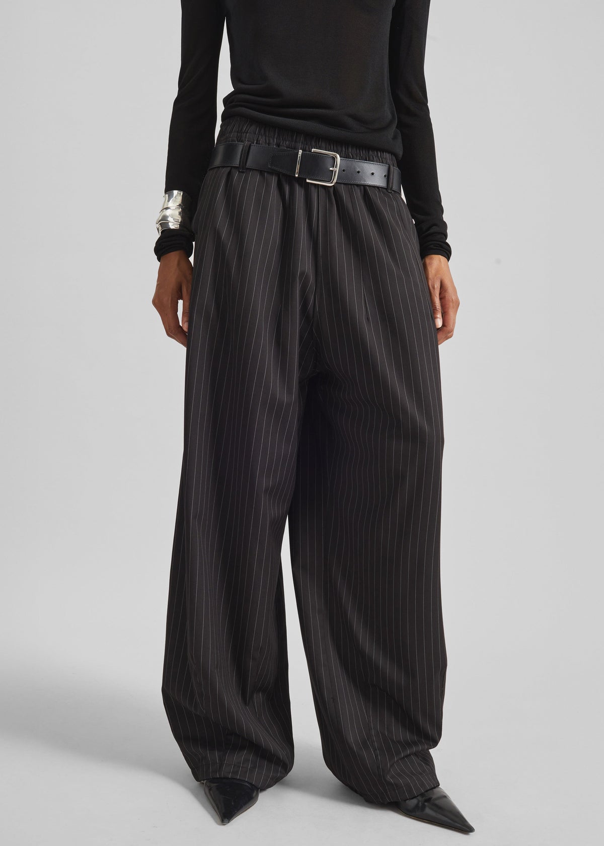 Oakdale Track Pants - Black/White Pinstripe - 1