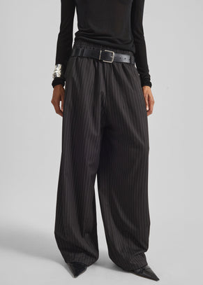 Oakdale Track Pants - Black/White Pinstripe