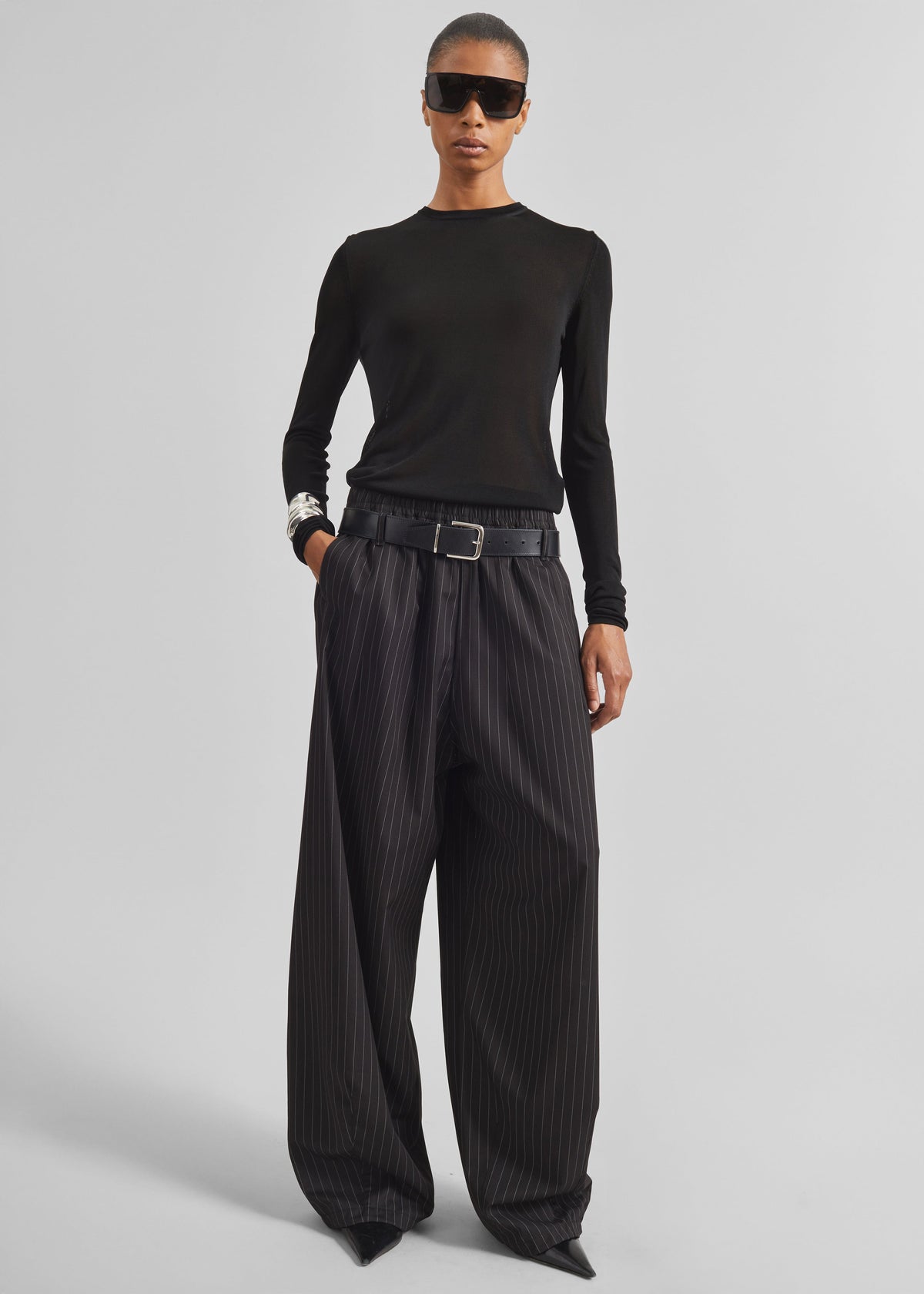Oakdale Track Pants - Black/White Pinstripe - 4