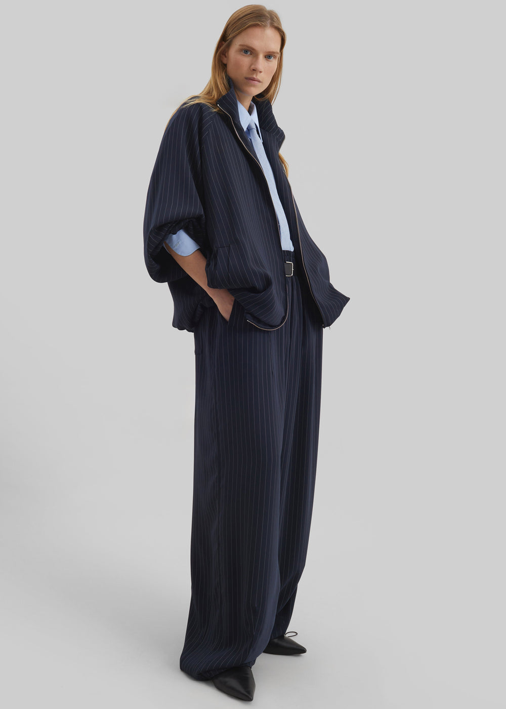 Oakdale Track Pants - Navy/White Pinstripe - 1