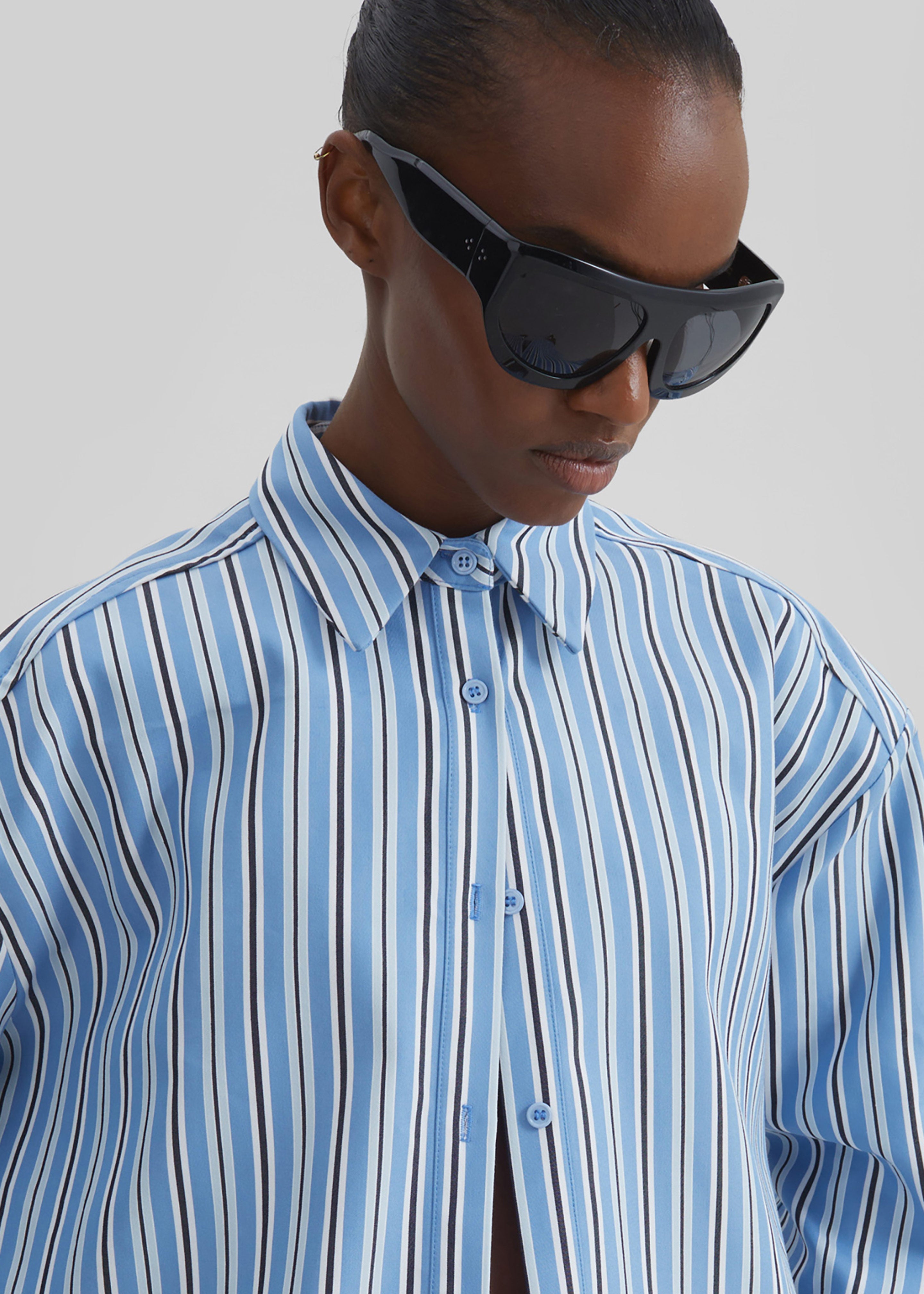 Oana Cotton Padded Shirt - Blue Multi Stripe - 4