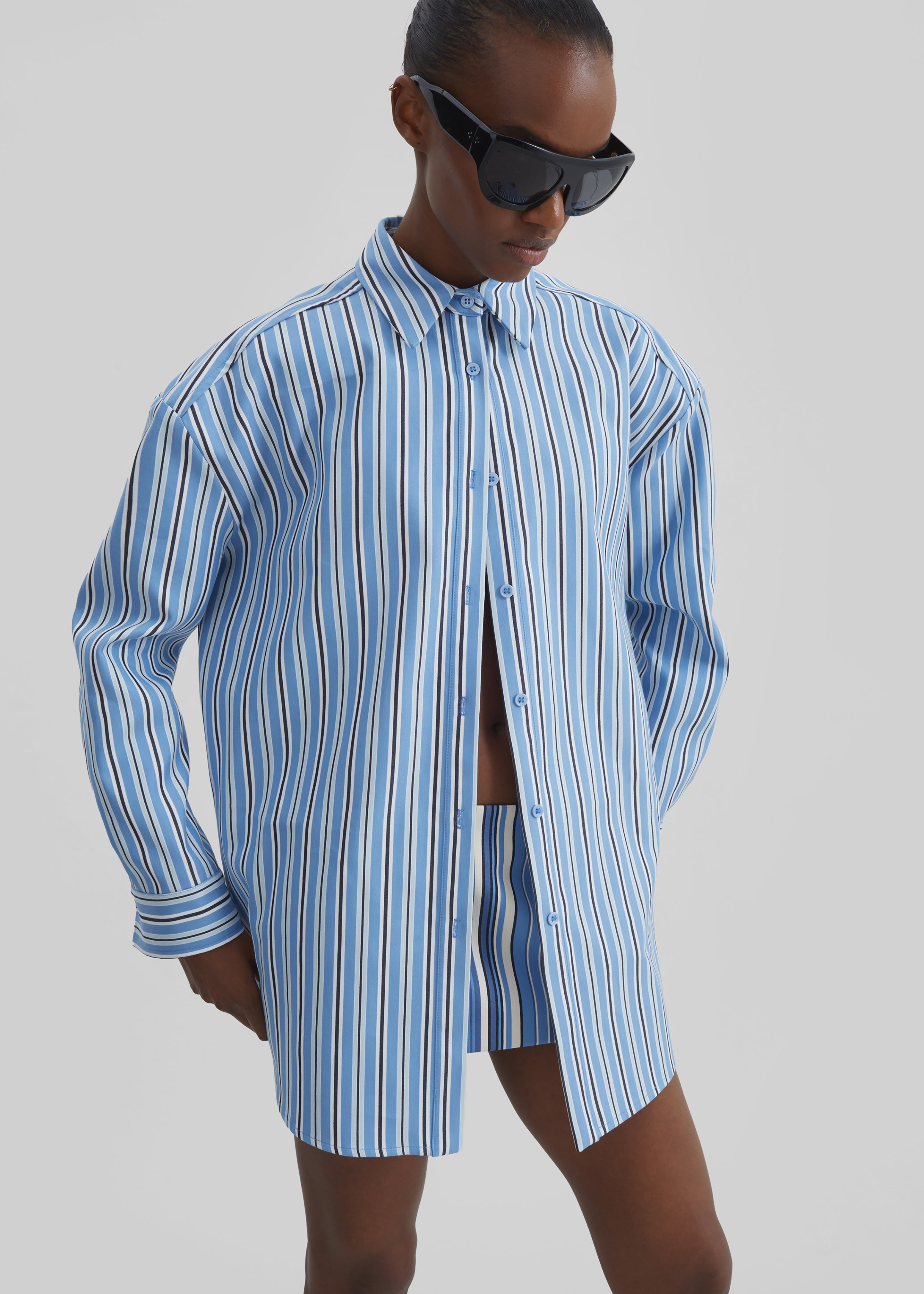 Oana Cotton Padded Shirt - Blue Multi Stripe - 1