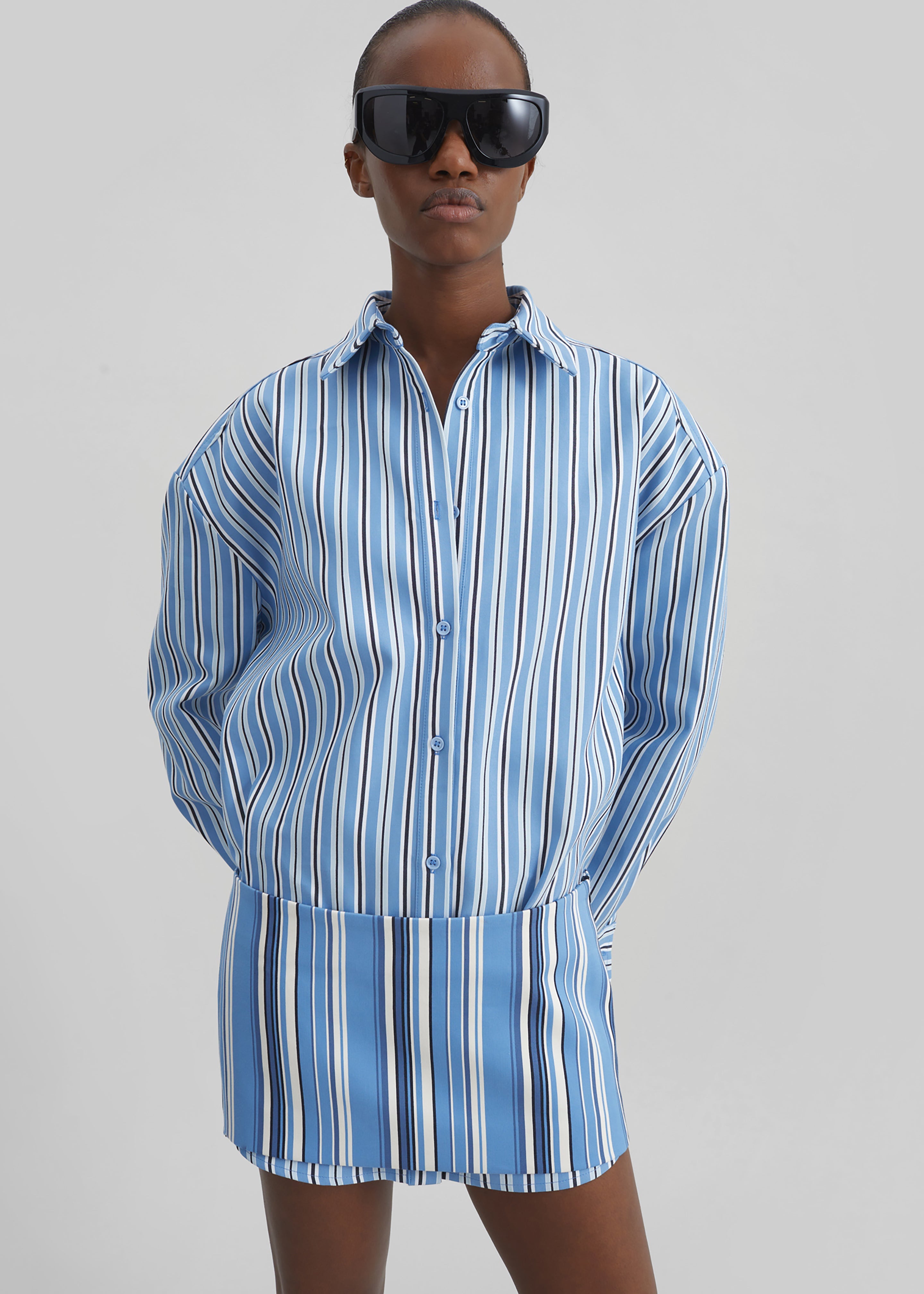 Oana Cotton Padded Shirt - Blue Multi Stripe - 5