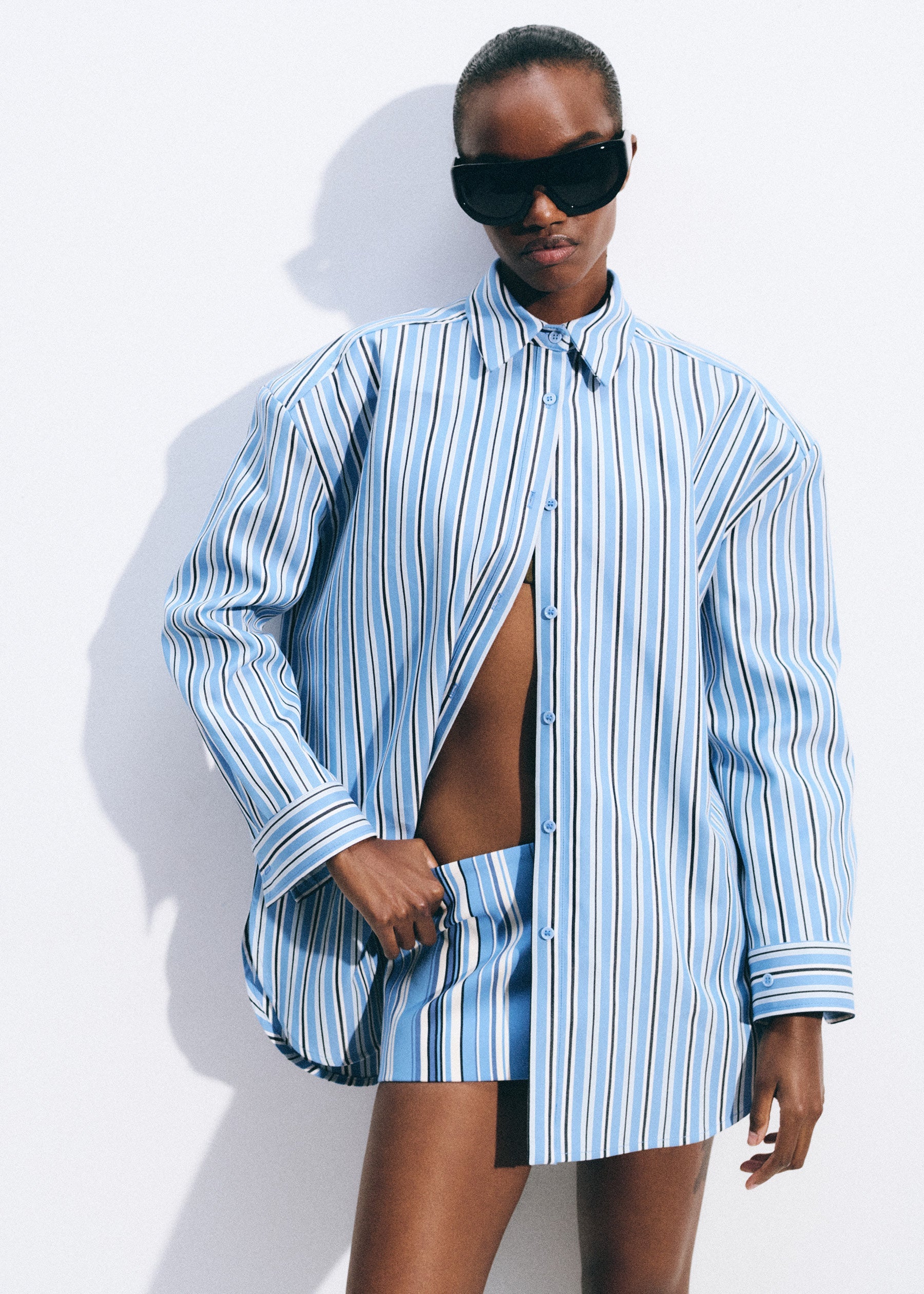 Oana Cotton Padded Shirt - Blue Multi Stripe - 2