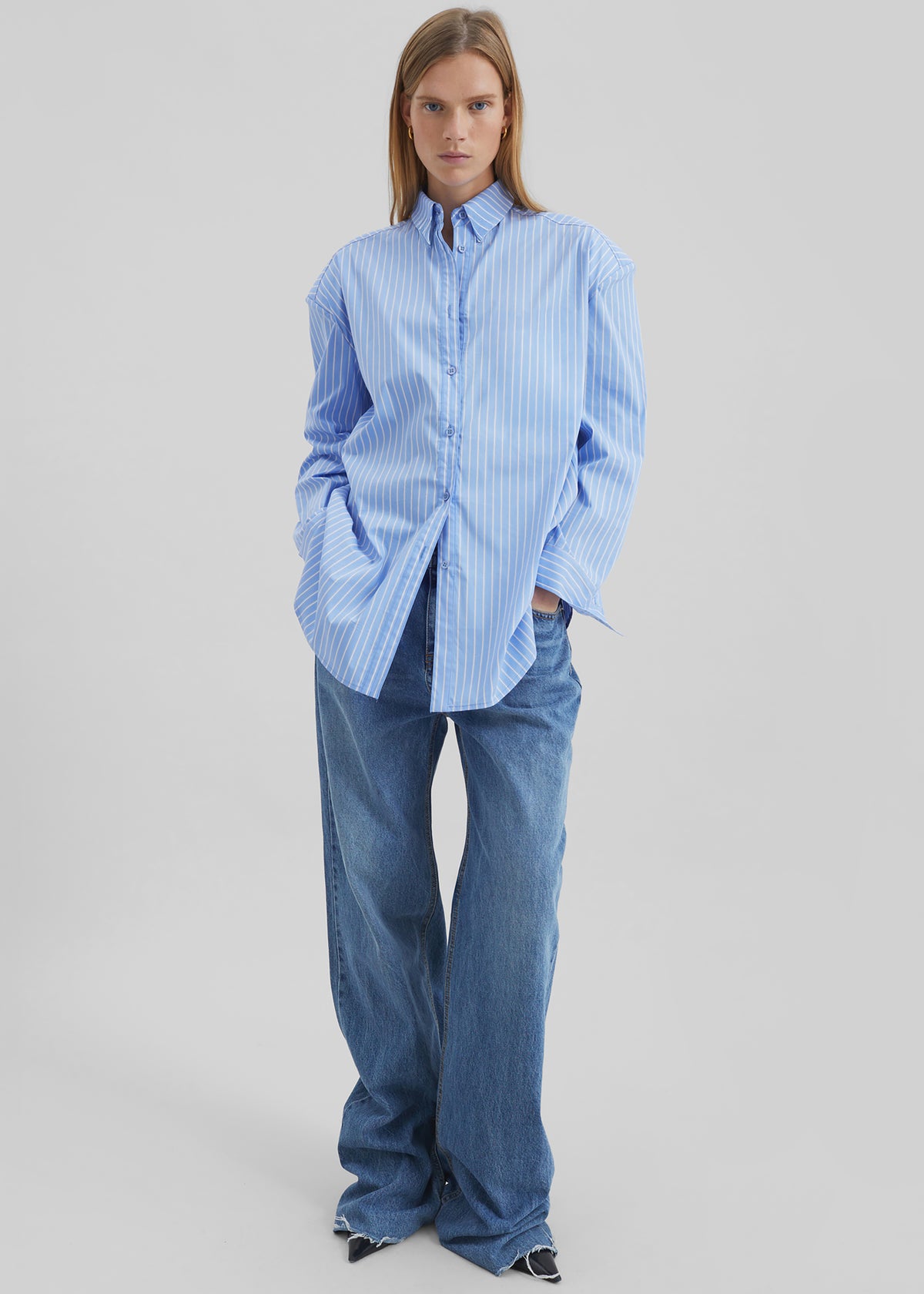 Oana Cotton Padded Shirt - Blue/White Stripe - 3