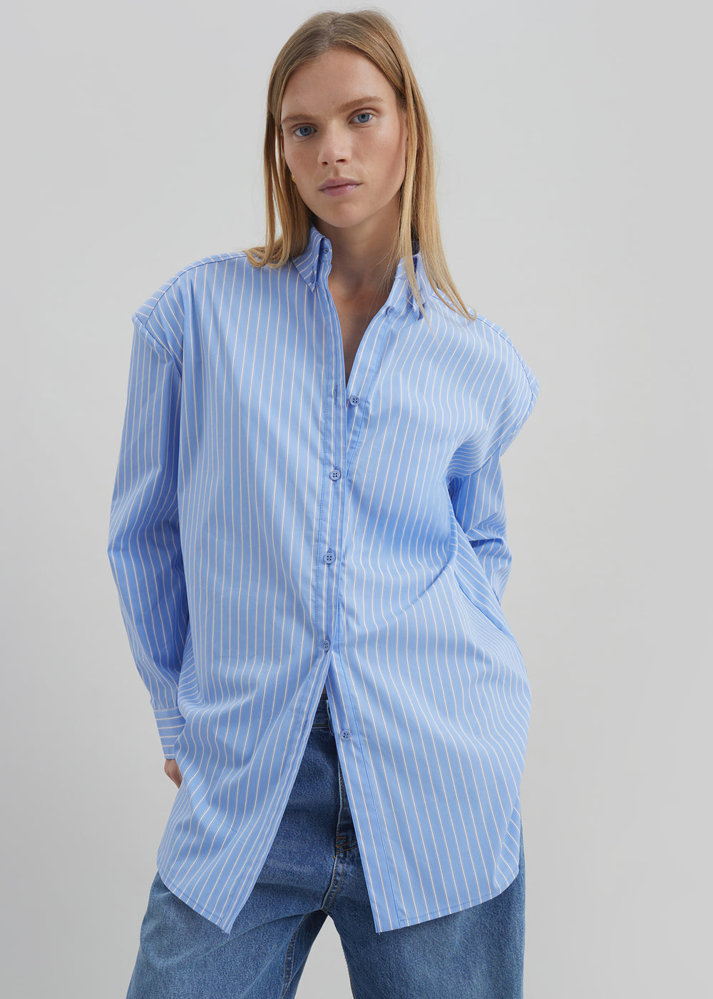 Oana Cotton Padded Shirt - Blue/White Stripe - 1