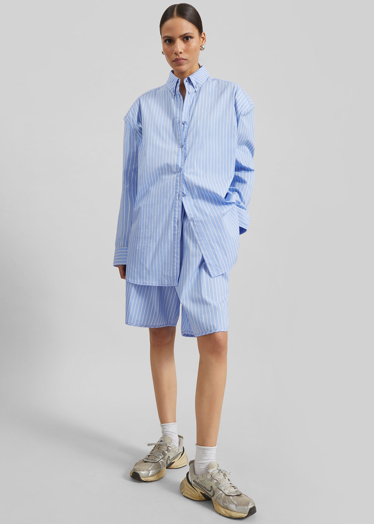 Oana Cotton Padded Shirt - Blue/White Stripe - 6