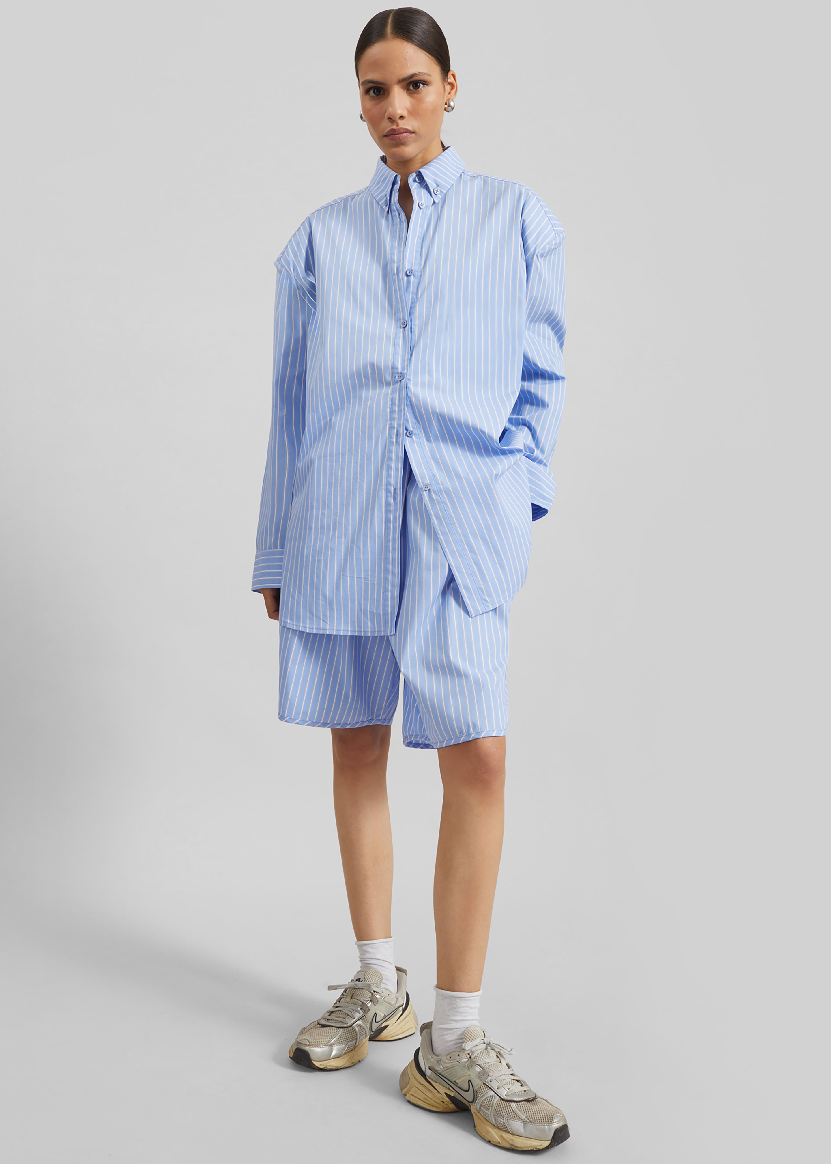 Oana Cotton Padded Shirt - Blue/White Stripe - 6