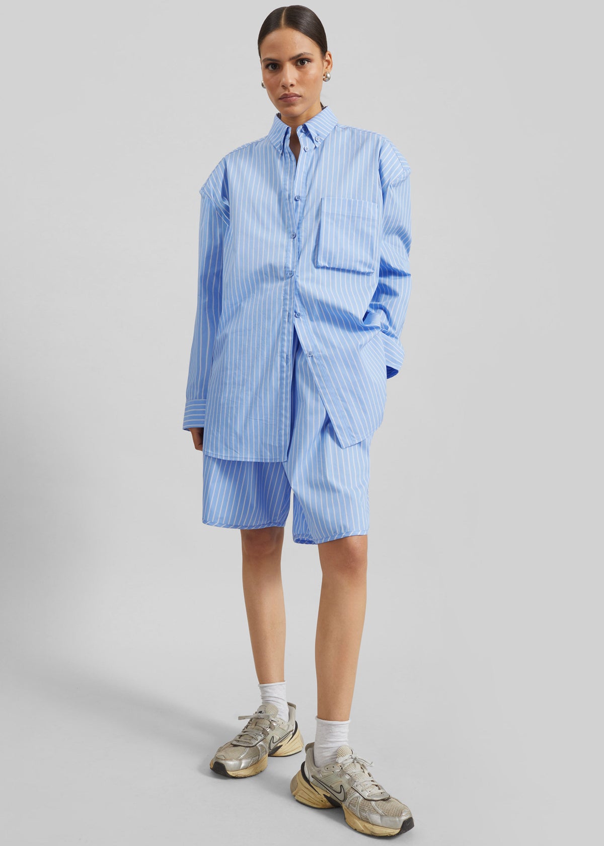 Oana Cotton Padded Shirt - Blue/White Stripe - 6