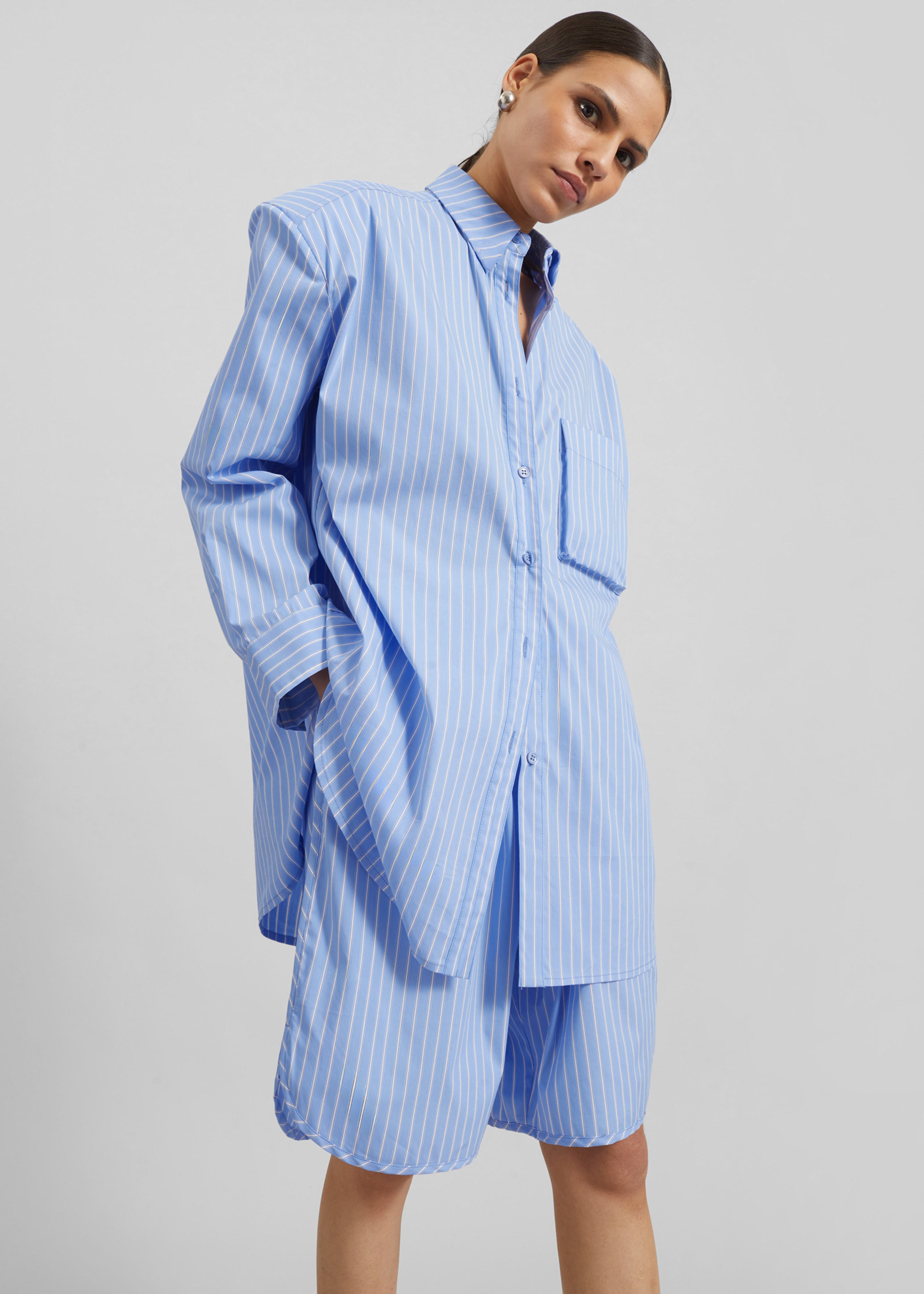 Oana Cotton Padded Shirt - Blue/White Stripe - 2