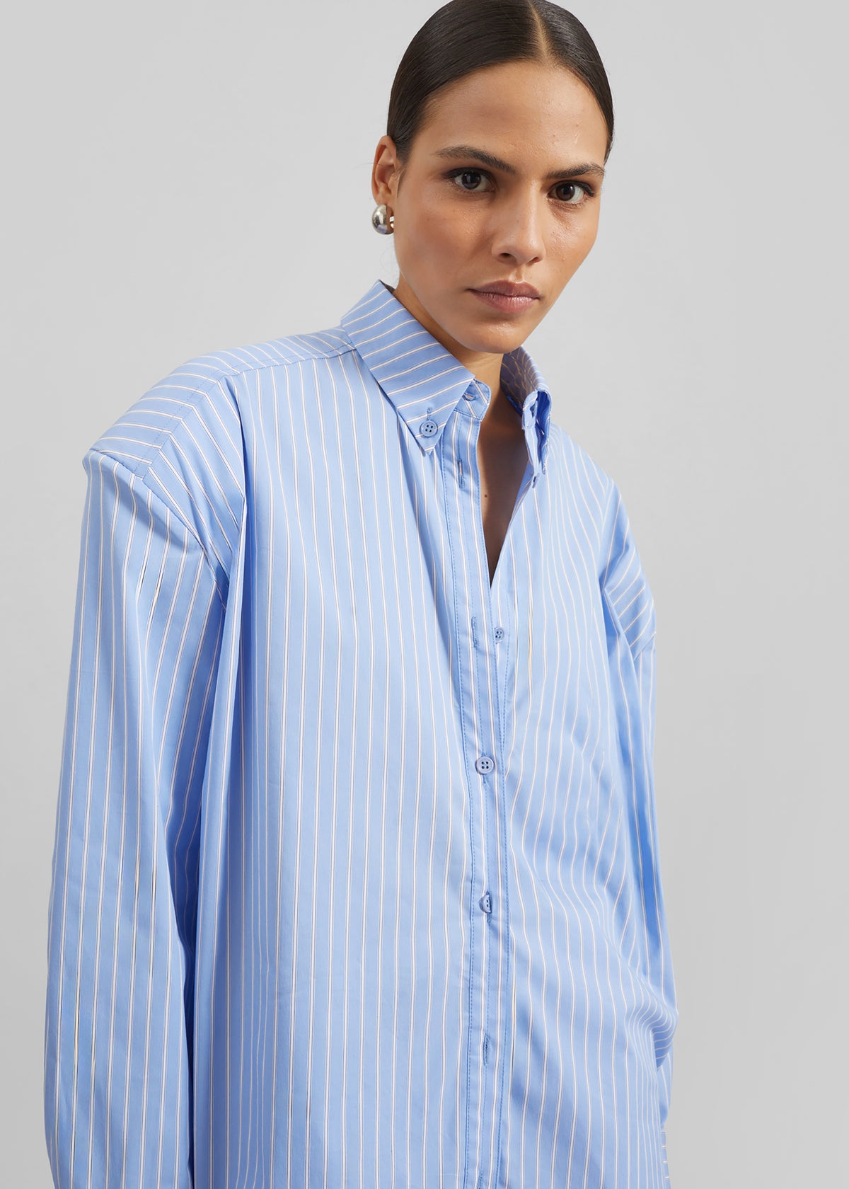 Oana Cotton Padded Shirt - Blue/White Stripe - 4
