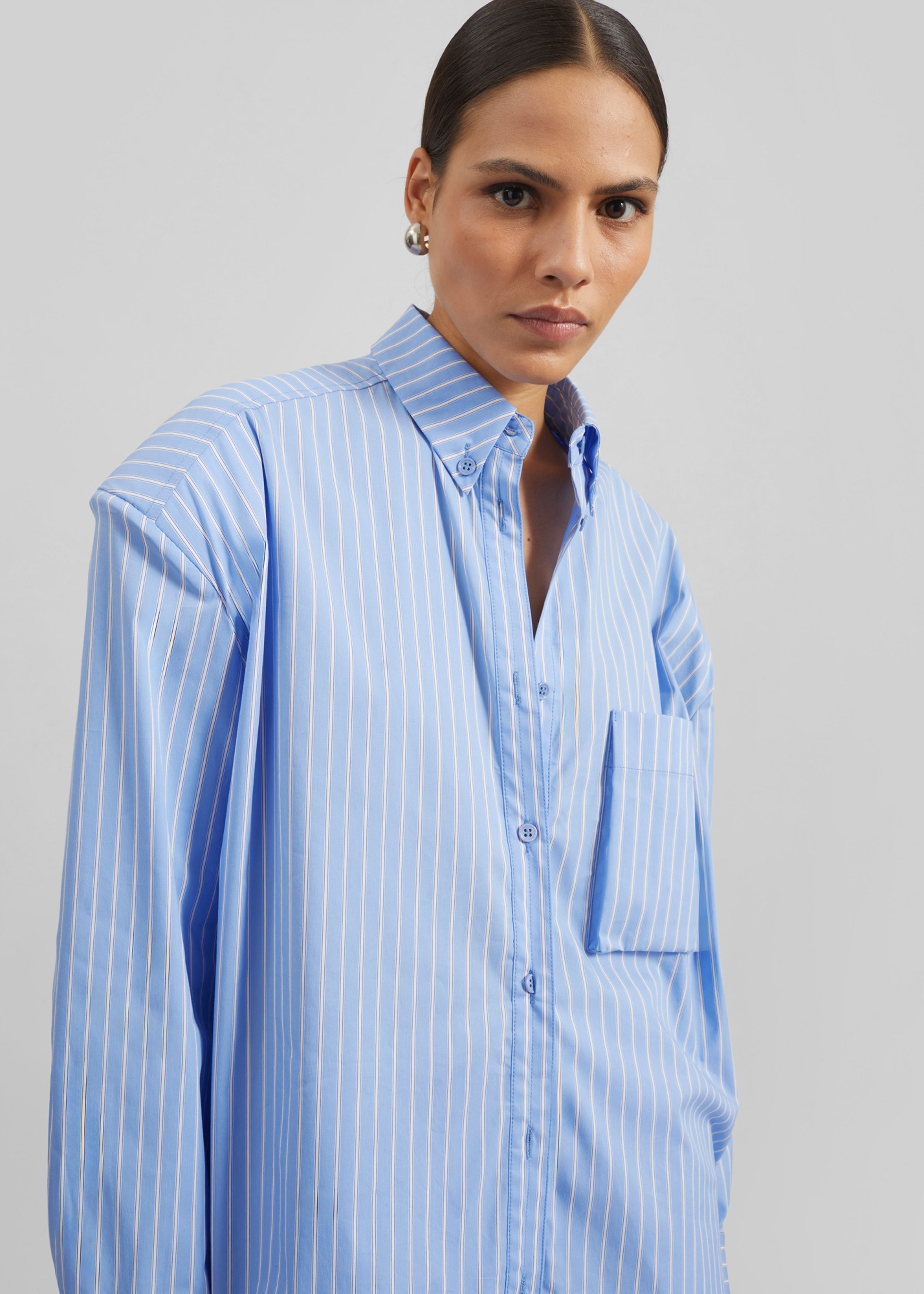 Oana Cotton Padded Shirt - Blue/White Stripe - 4