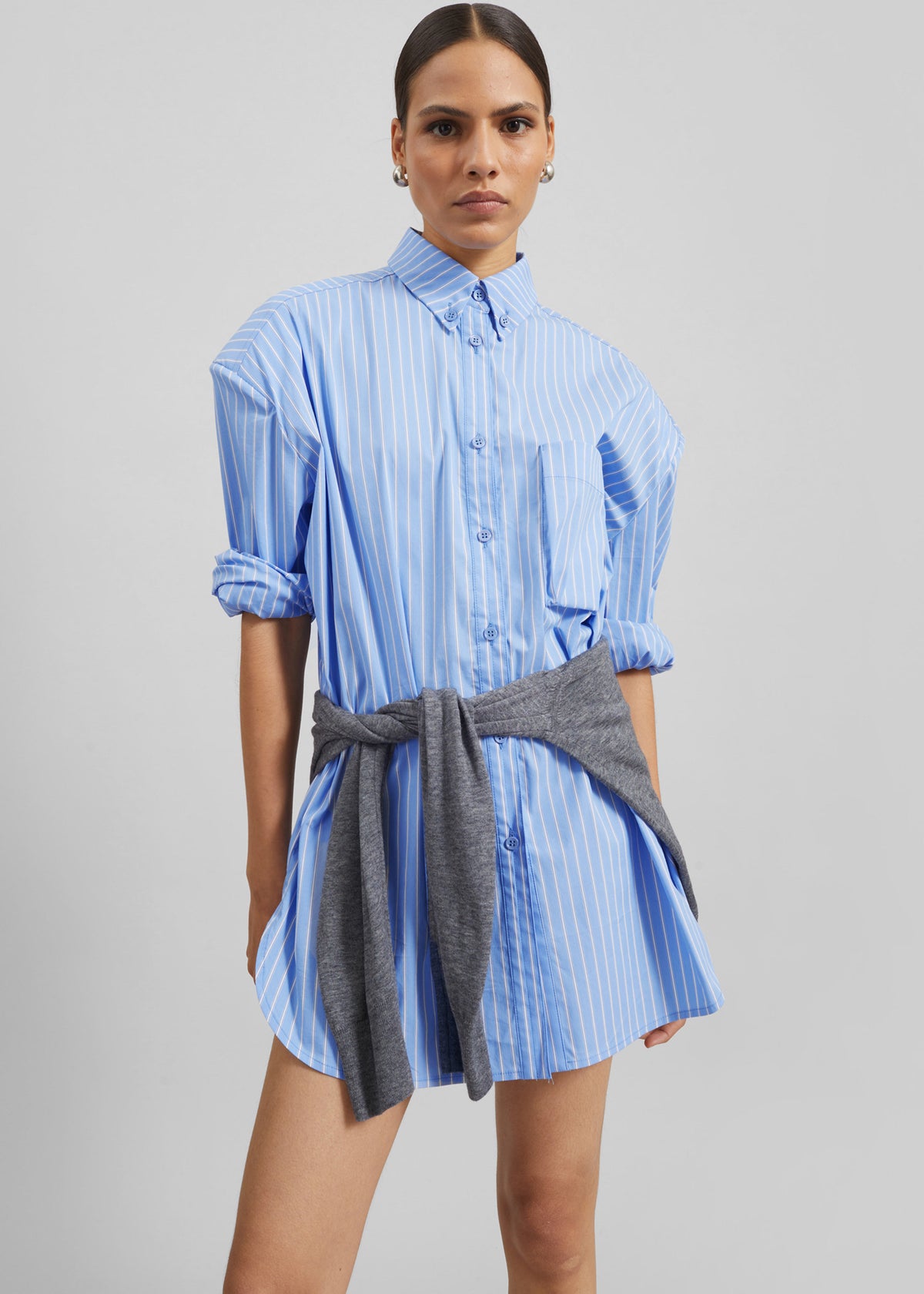 Oana Cotton Padded Shirt - Blue/White Stripe - 5