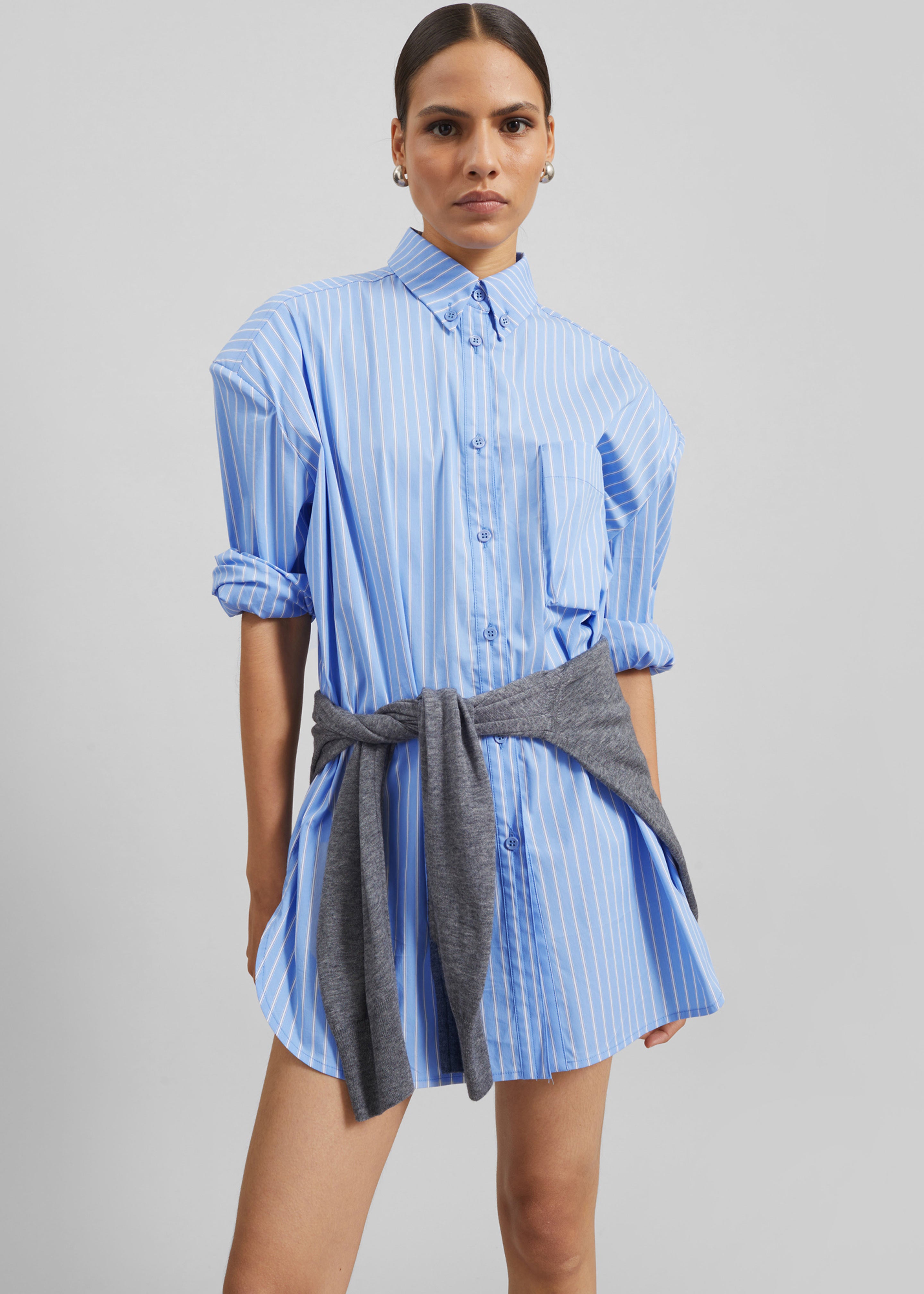 Oana Cotton Padded Shirt - Blue/White Stripe - 5