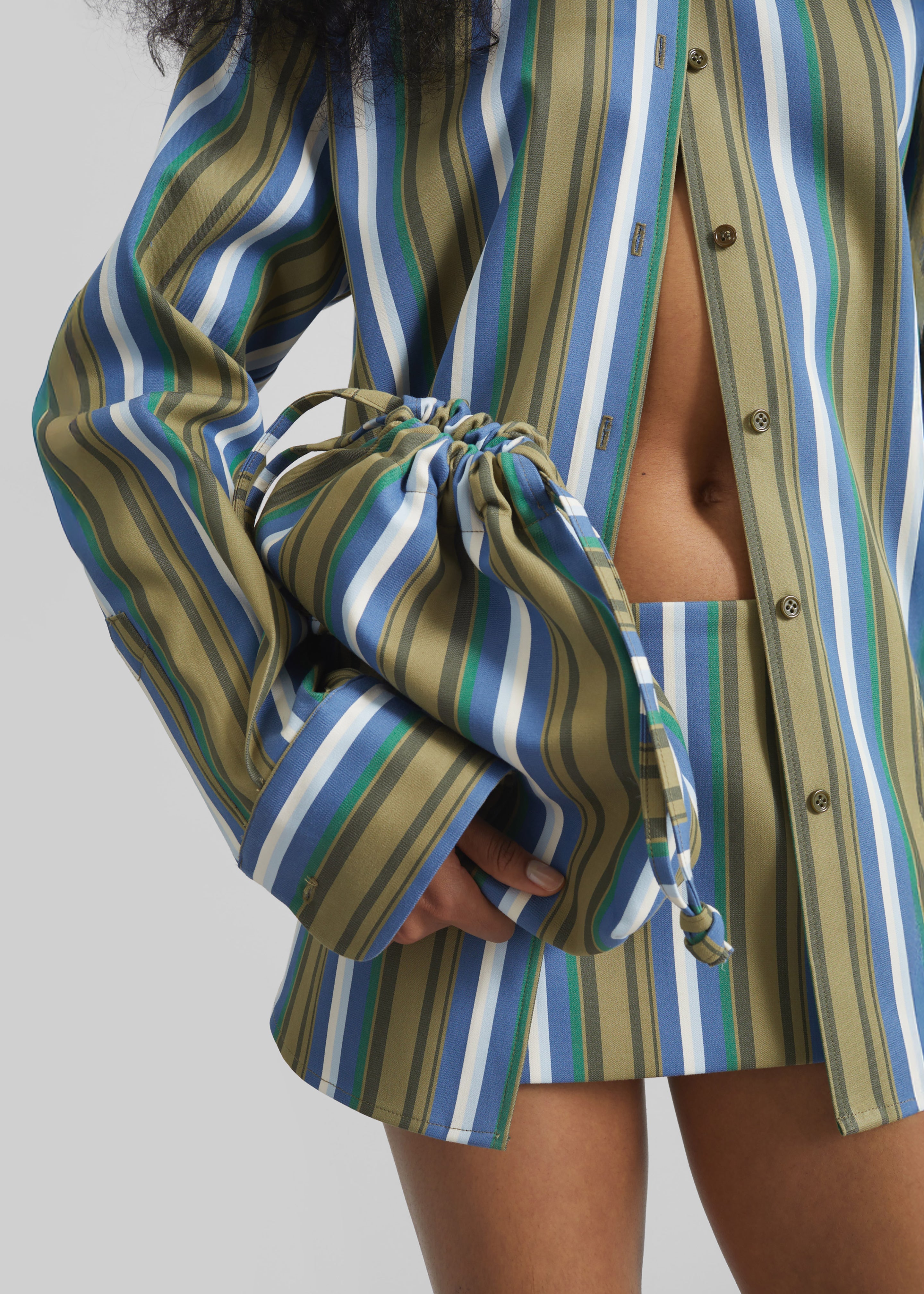 Oana Cotton Padded Shirt - Green Multi Stripe - 4